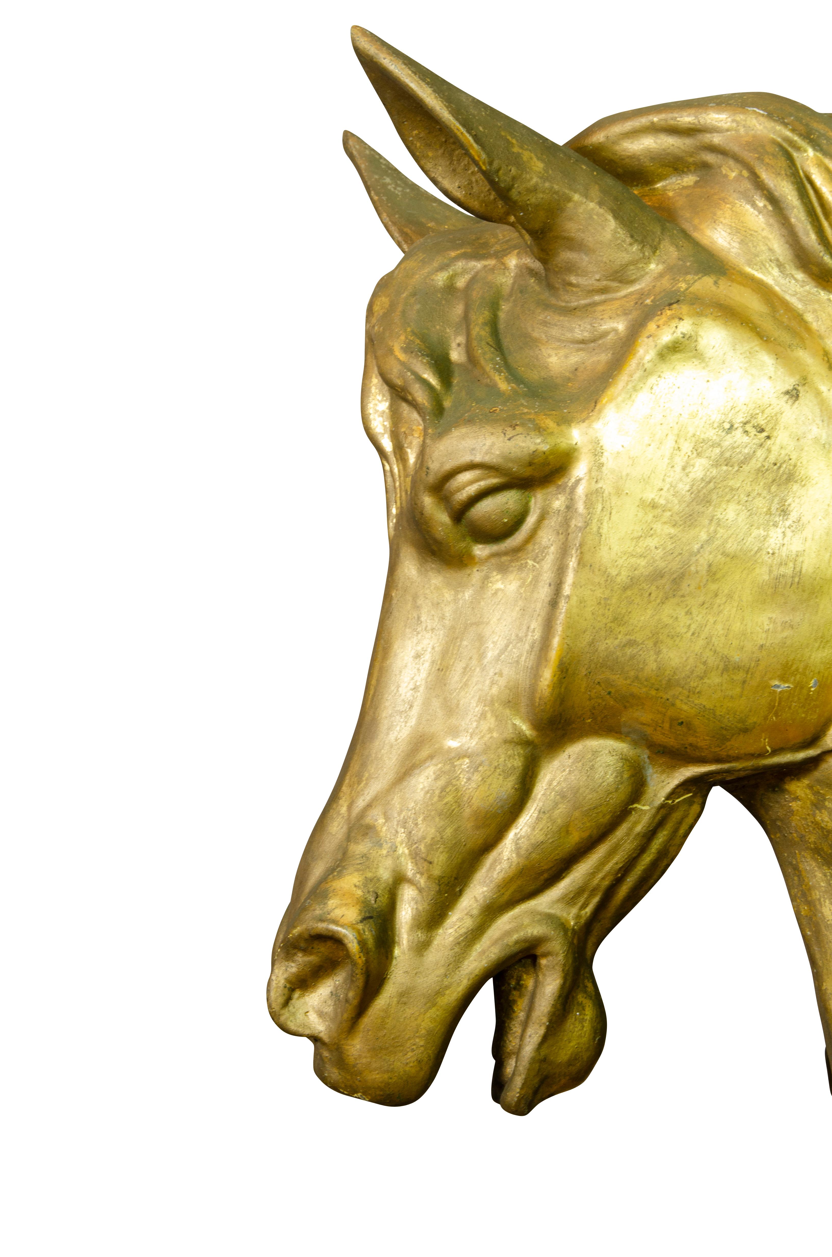 Pair of French Gilded Zinc Horse Heads For Sale 8