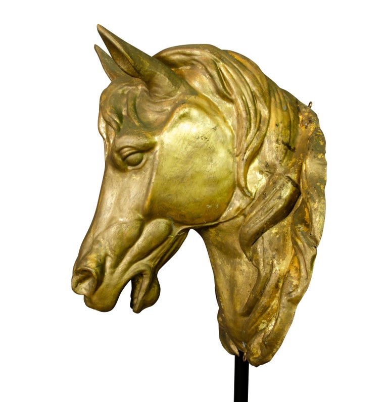 Pair of French Gilded Zinc Horse Heads For Sale 11