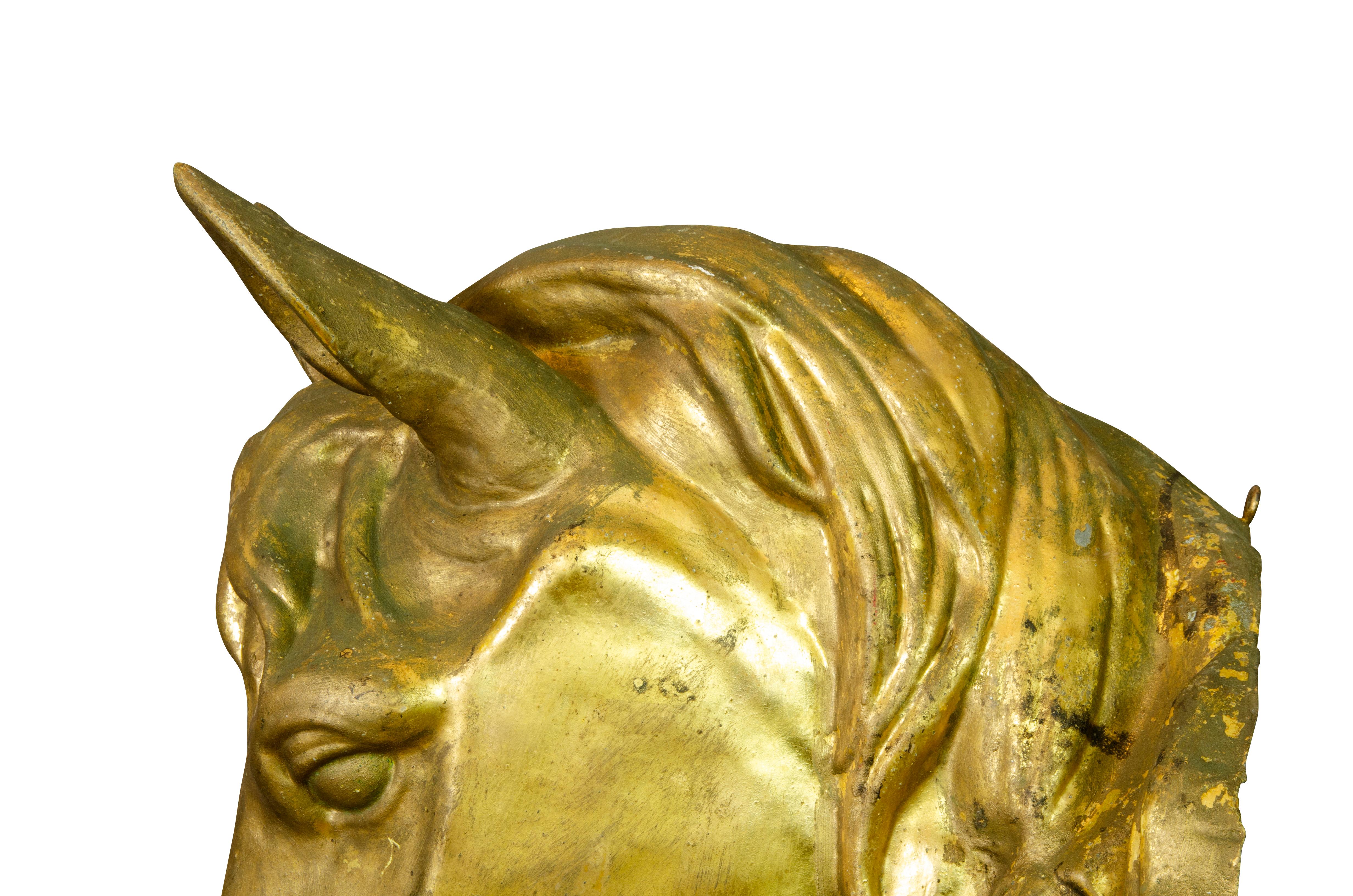 Pair of French Gilded Zinc Horse Heads For Sale 11