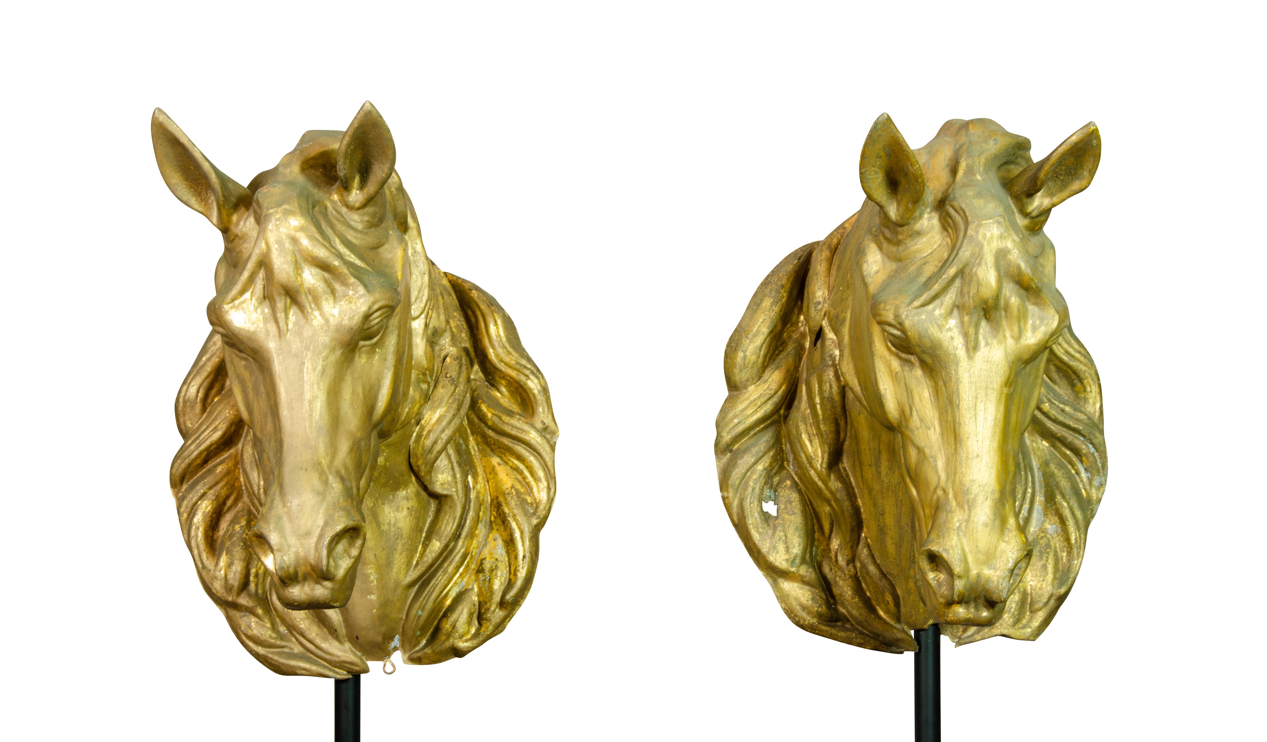 Pair of French Gilded Zinc Horse Heads For Sale 11