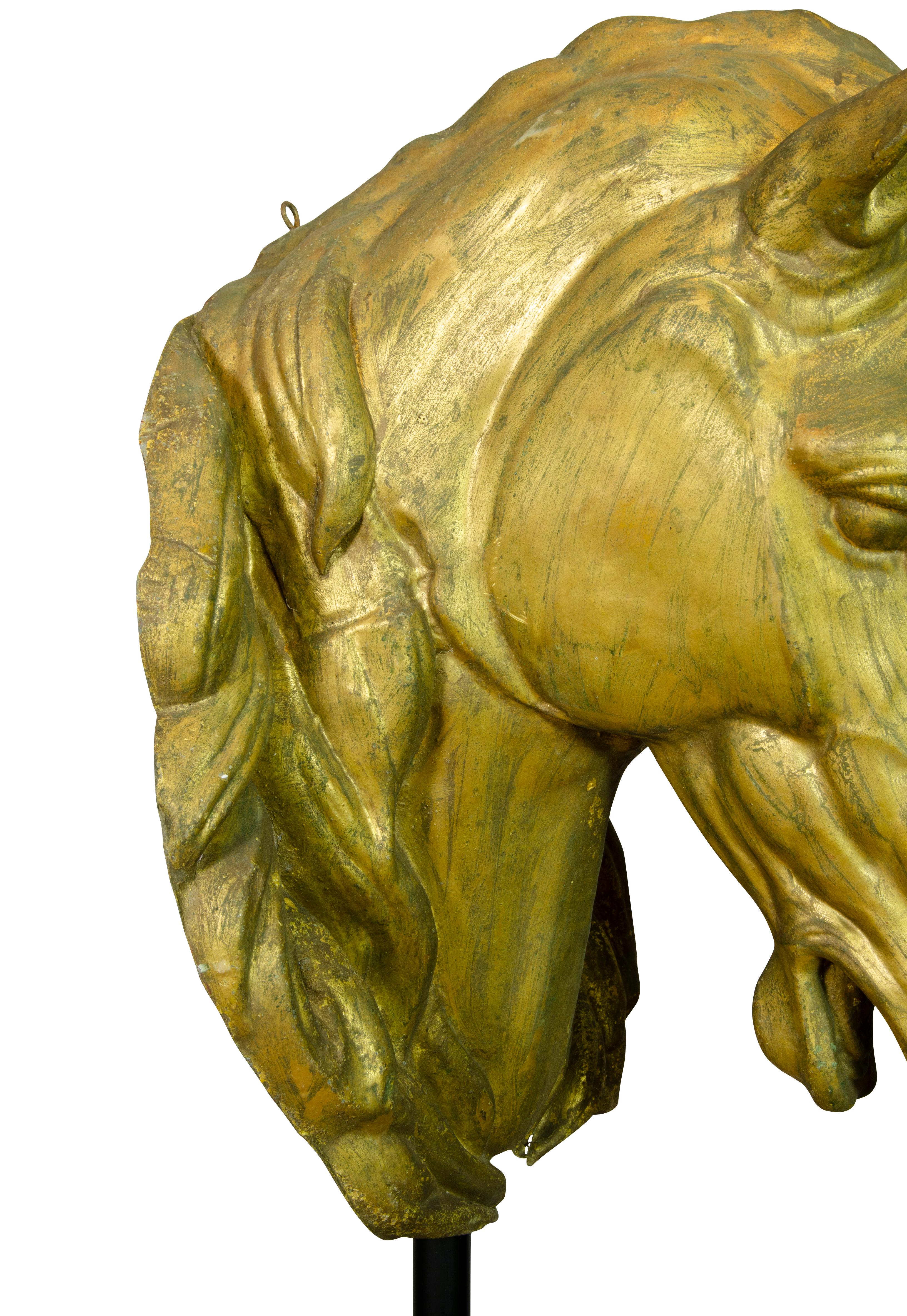 Late 19th Century Pair of French Gilded Zinc Horse Heads For Sale