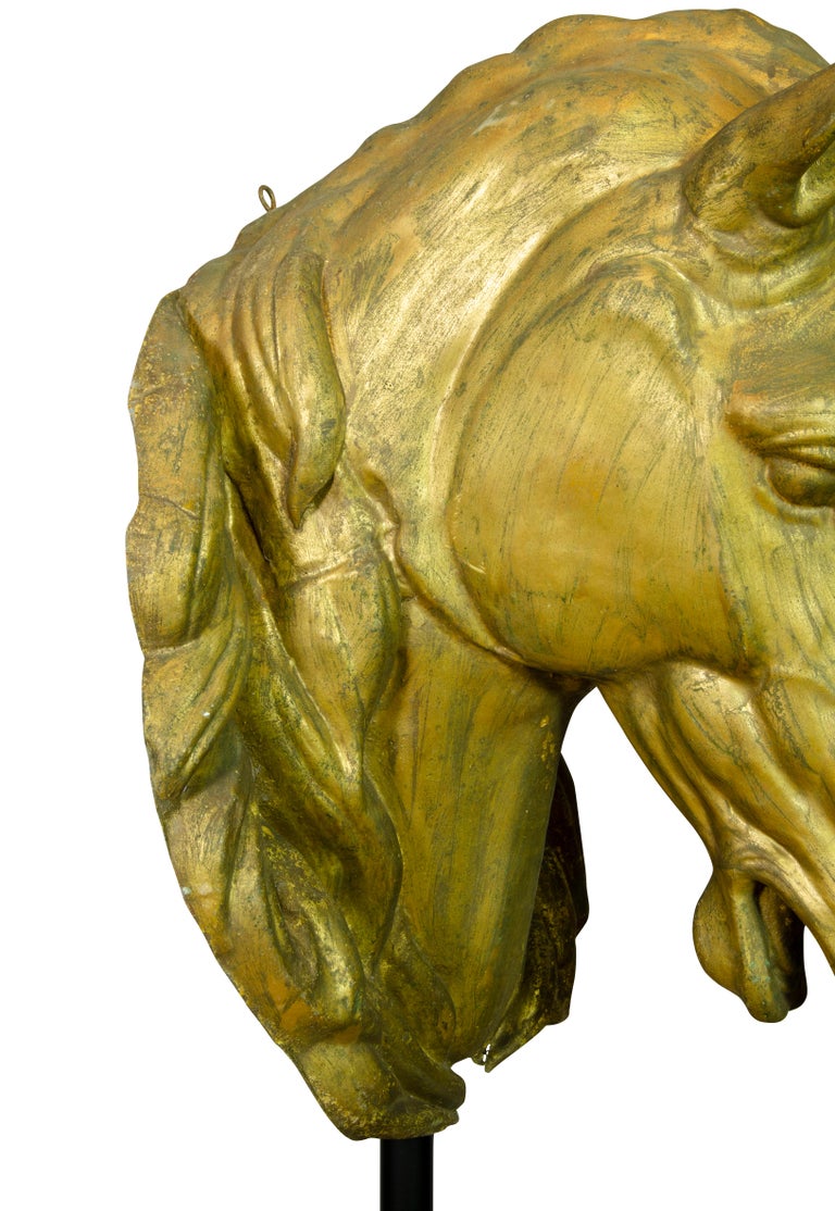 Pair of French Gilded Zinc Horse Heads For Sale 1