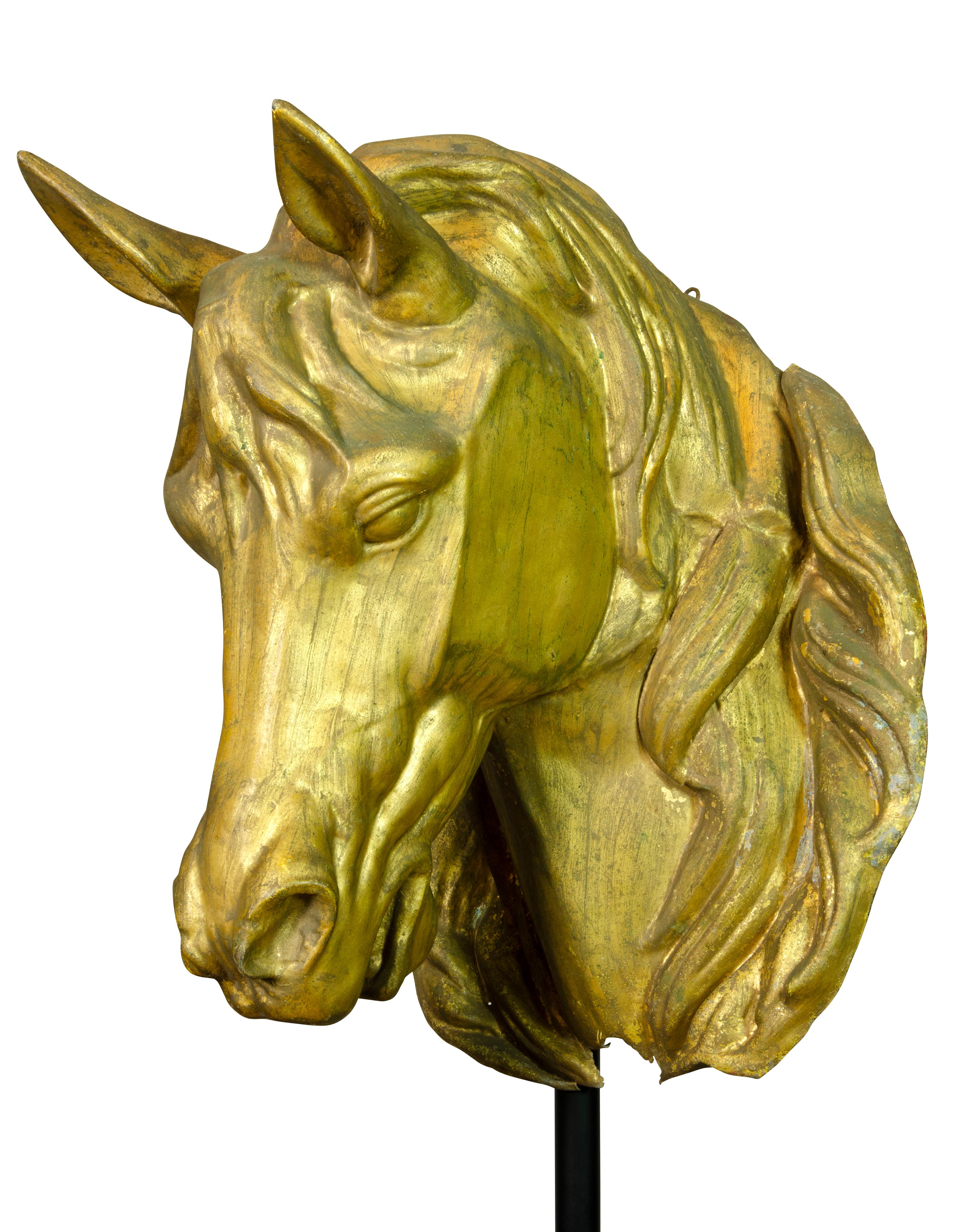 Pair of French Gilded Zinc Horse Heads For Sale 3