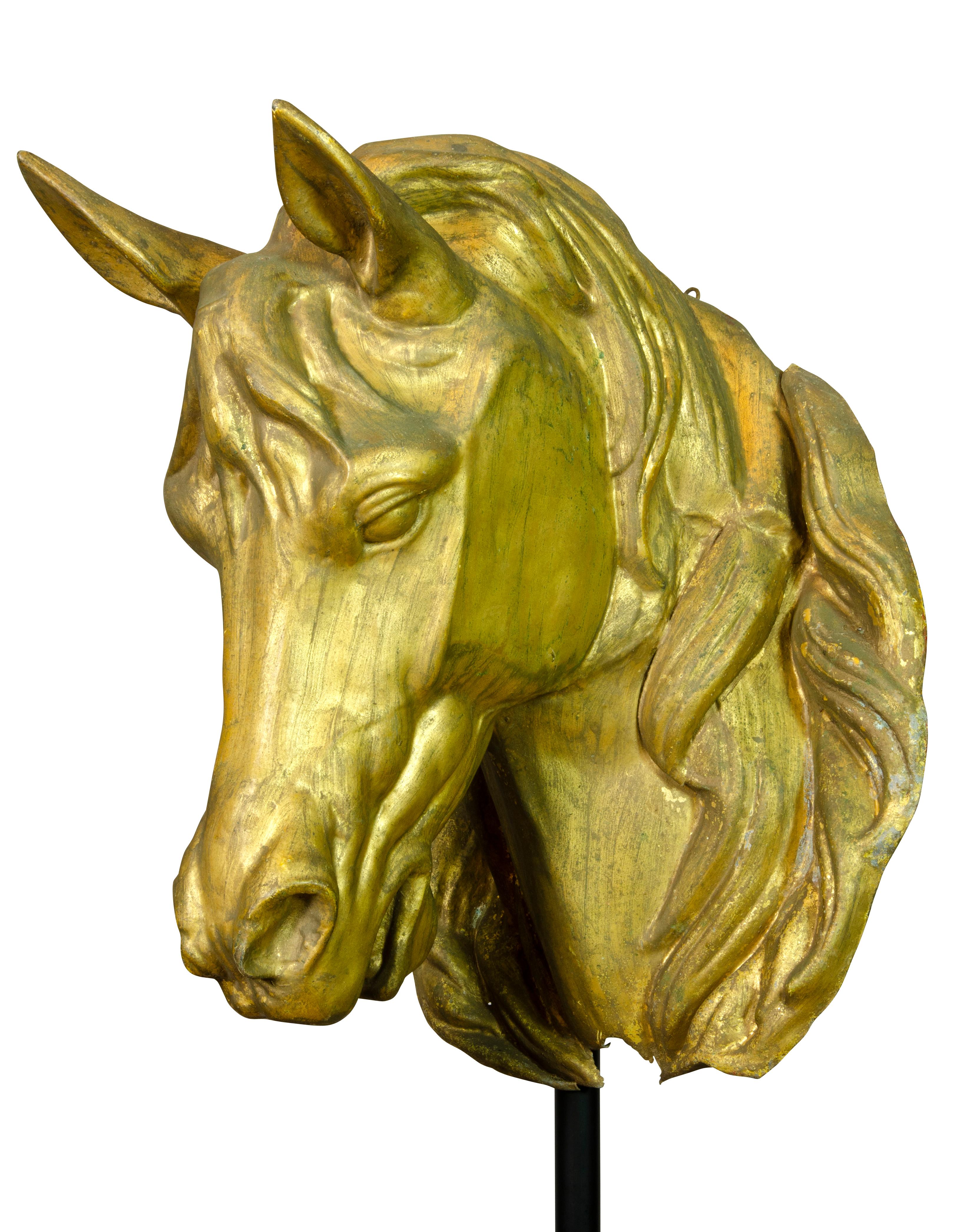 Pair of French Gilded Zinc Horse Heads For Sale 2