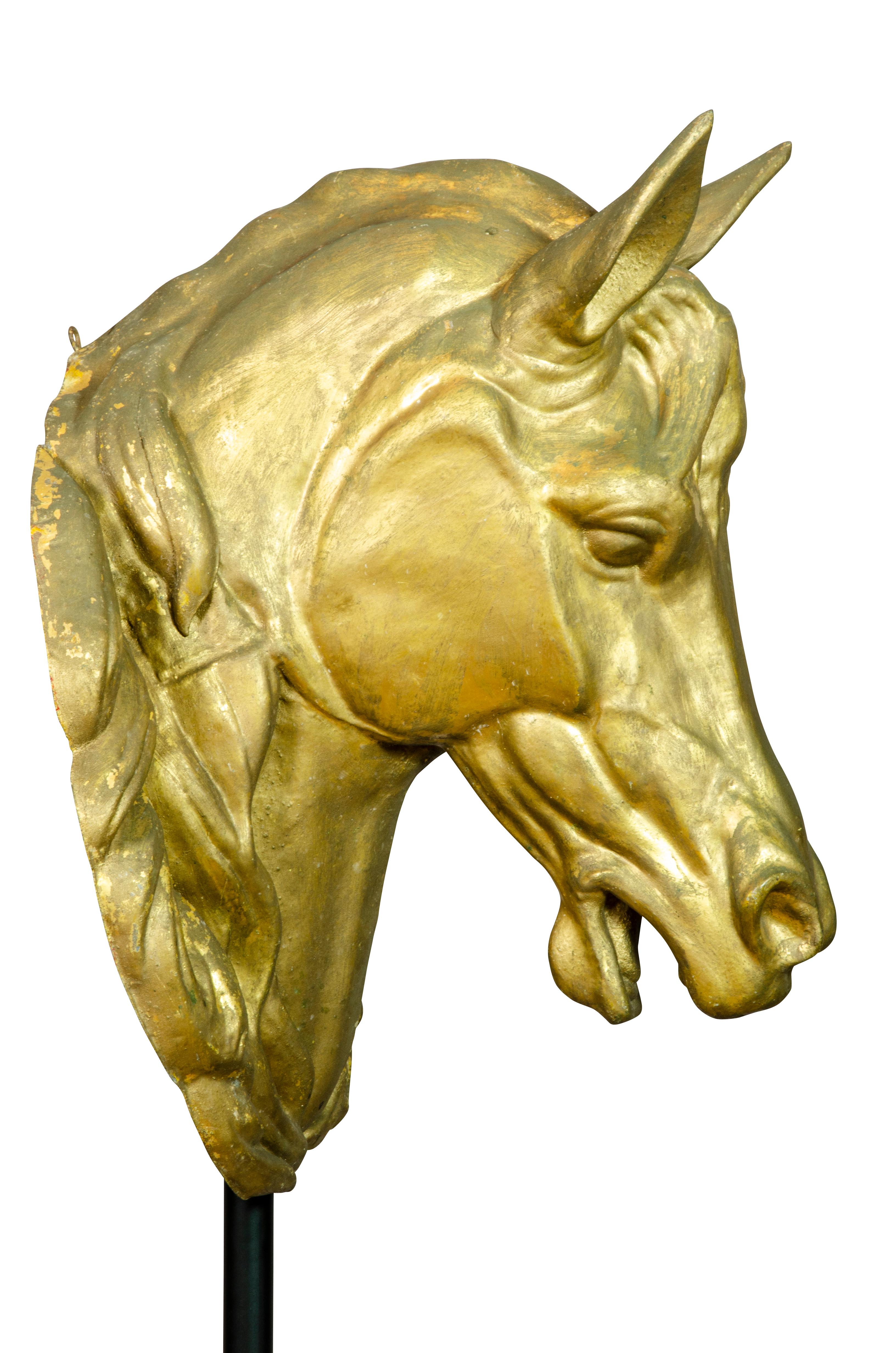 Pair of French Gilded Zinc Horse Heads For Sale 4