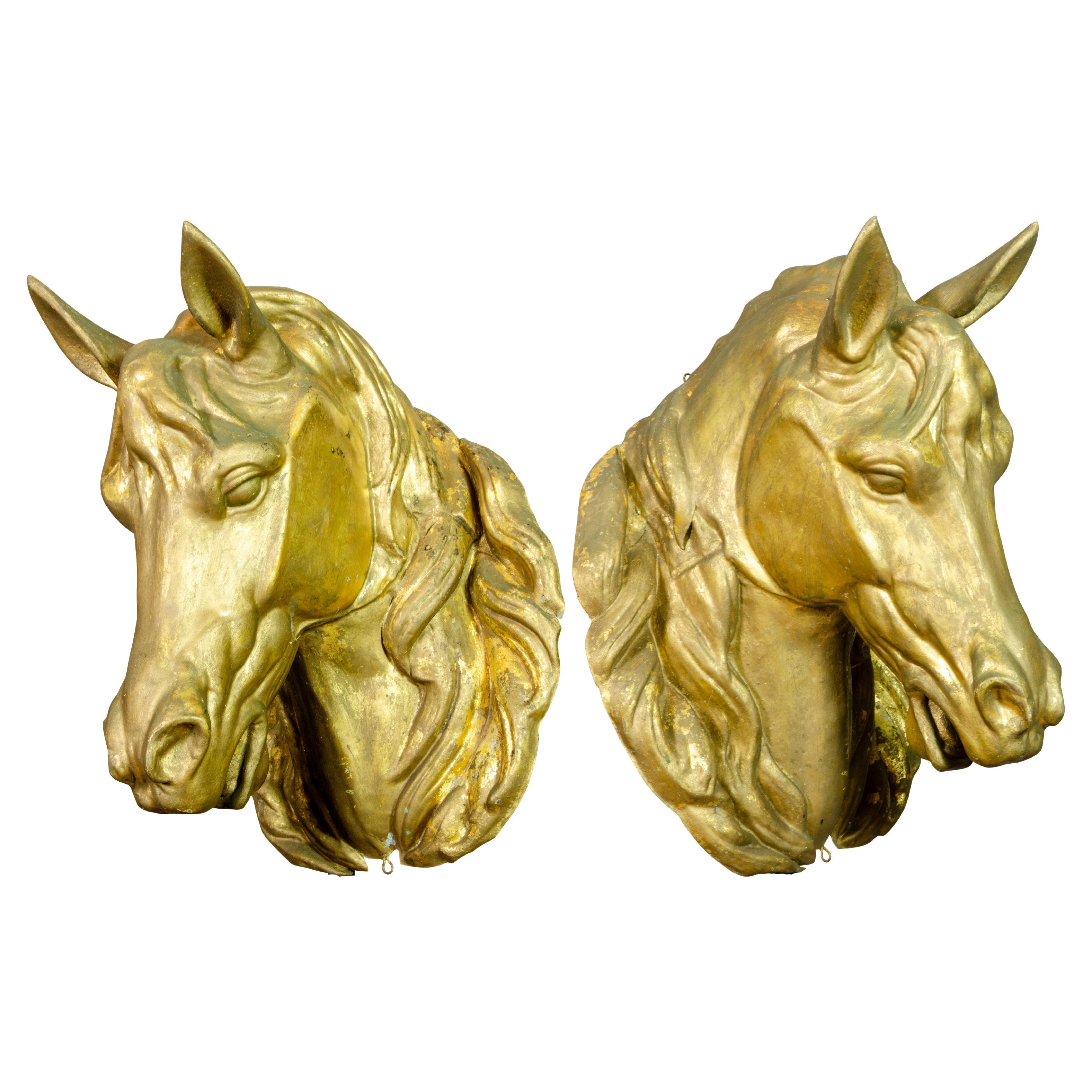 Pair of French Gilded Zinc Horse Heads