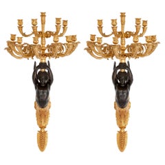 Coppia di applique francesi in bronzo patinato e dorato