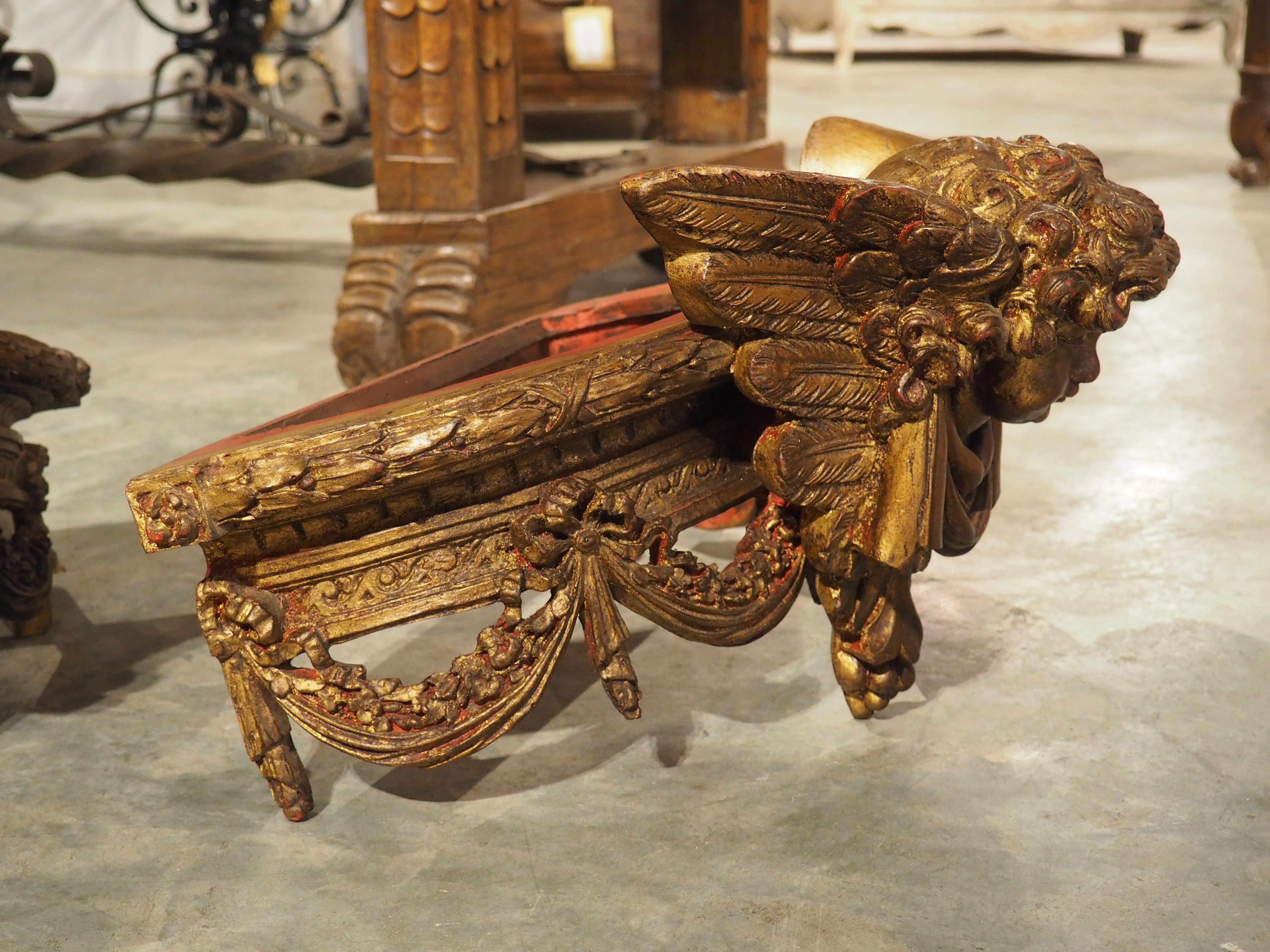 Pair of French Gilt and Polychrome Winged Cherub Ciels Du Lit, 20th Century 9
