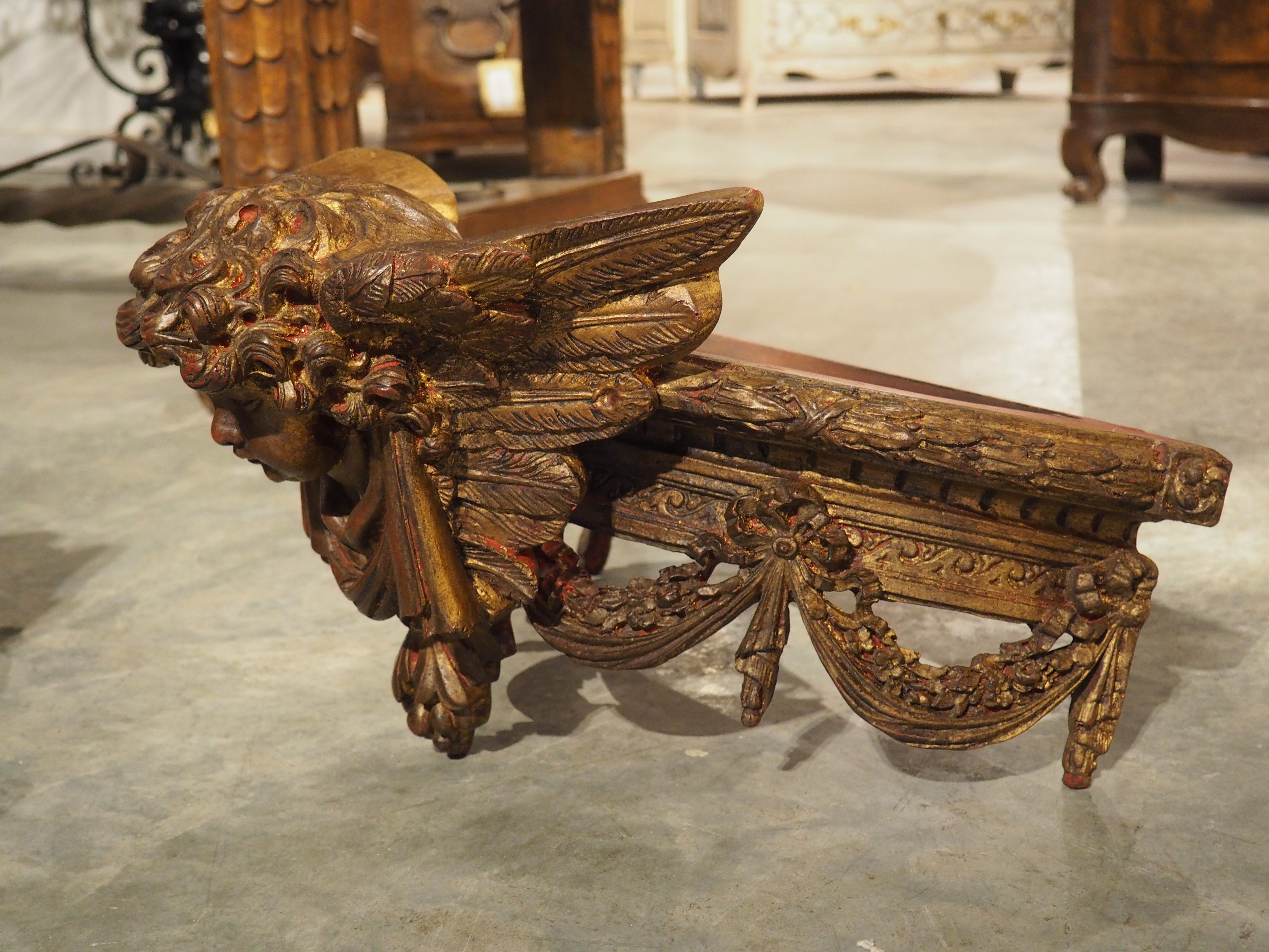 Pair of French Gilt and Polychrome Winged Cherub Ciels Du Lit, 20th Century 10