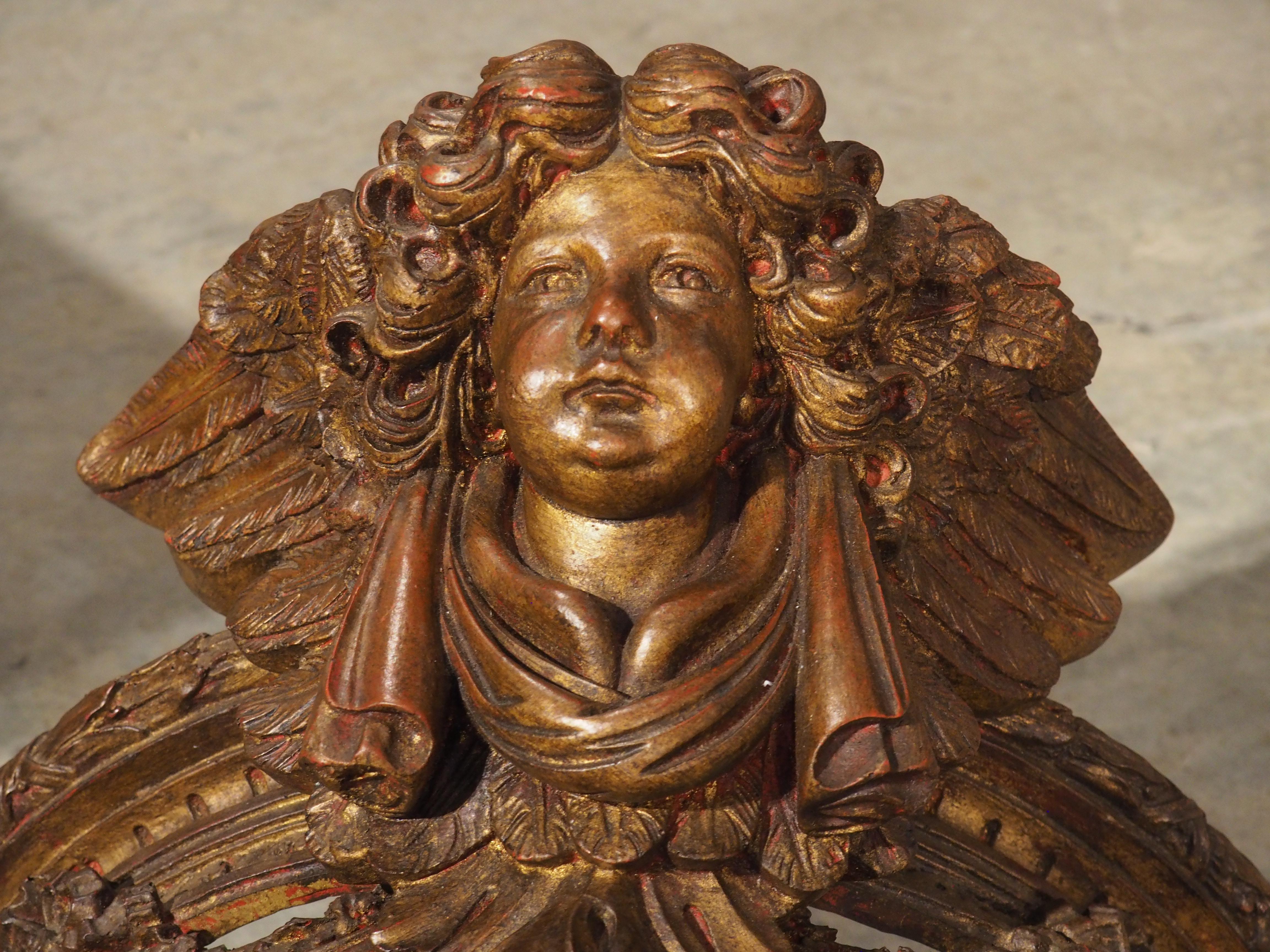 Pair of French Gilt and Polychrome Winged Cherub Ciels Du Lit, 20th Century 14
