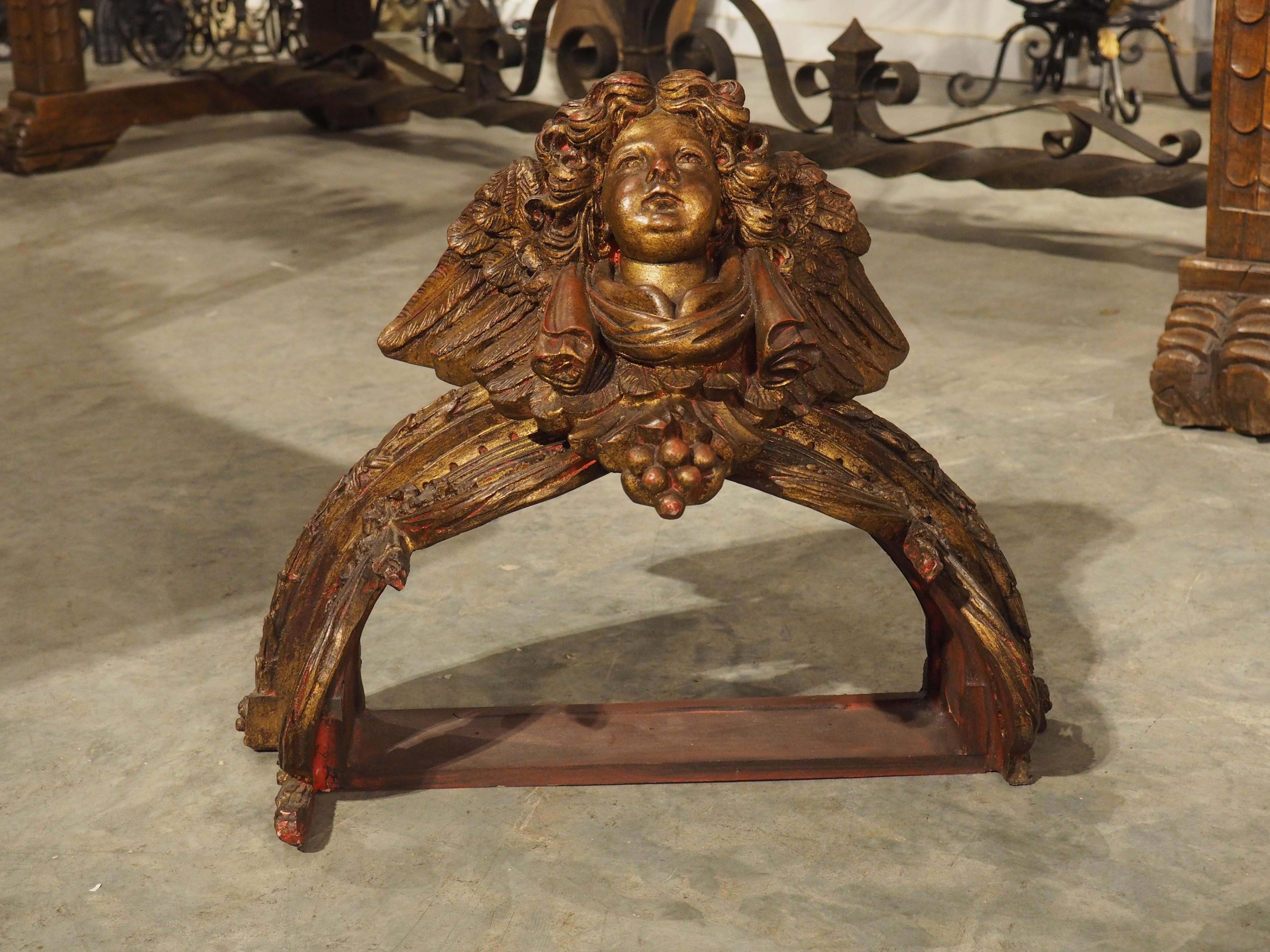 Pair of French Gilt and Polychrome Winged Cherub Ciels Du Lit, 20th Century 15