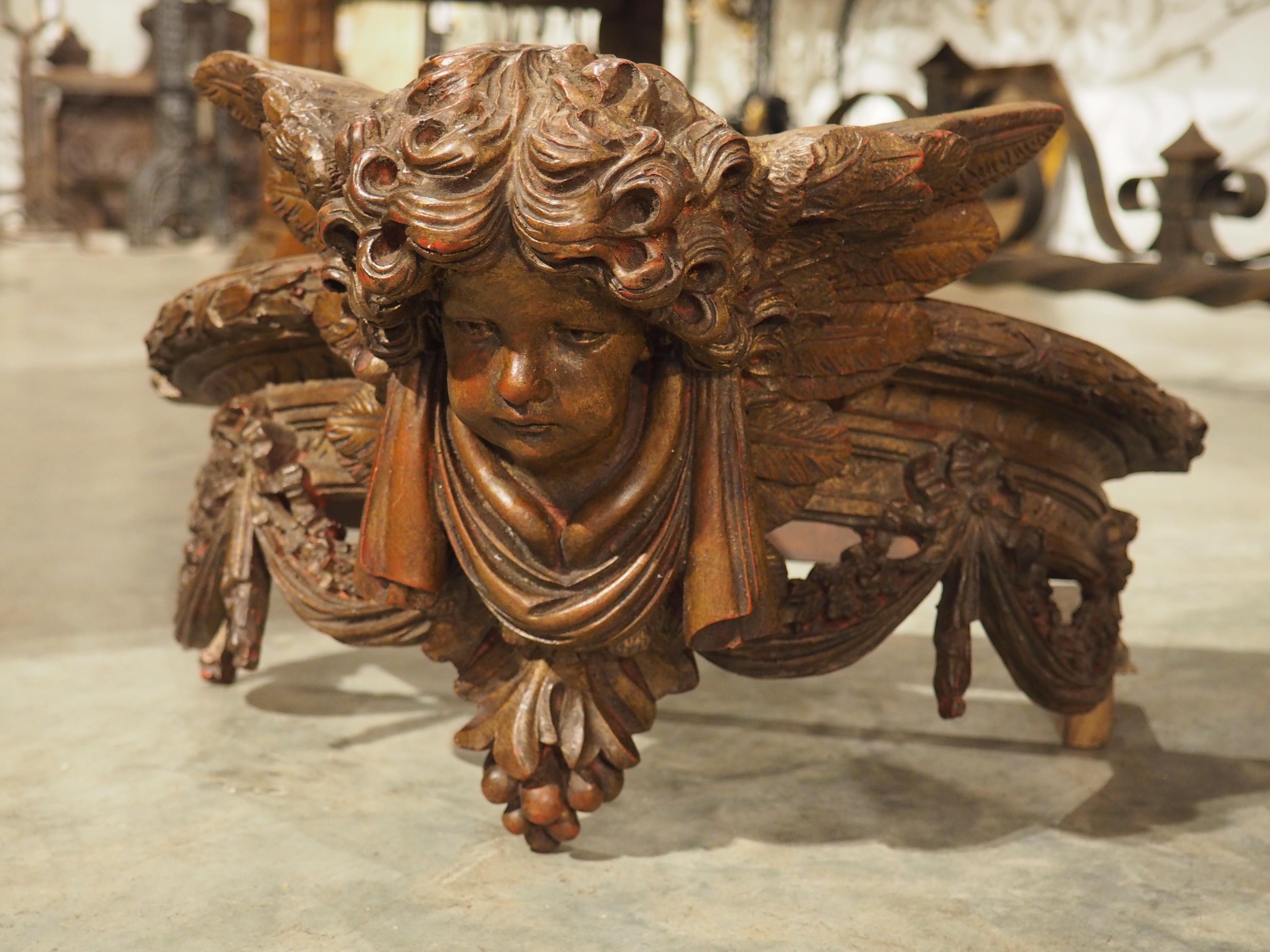Neoclassical Pair of French Gilt and Polychrome Winged Cherub Ciels Du Lit, 20th Century