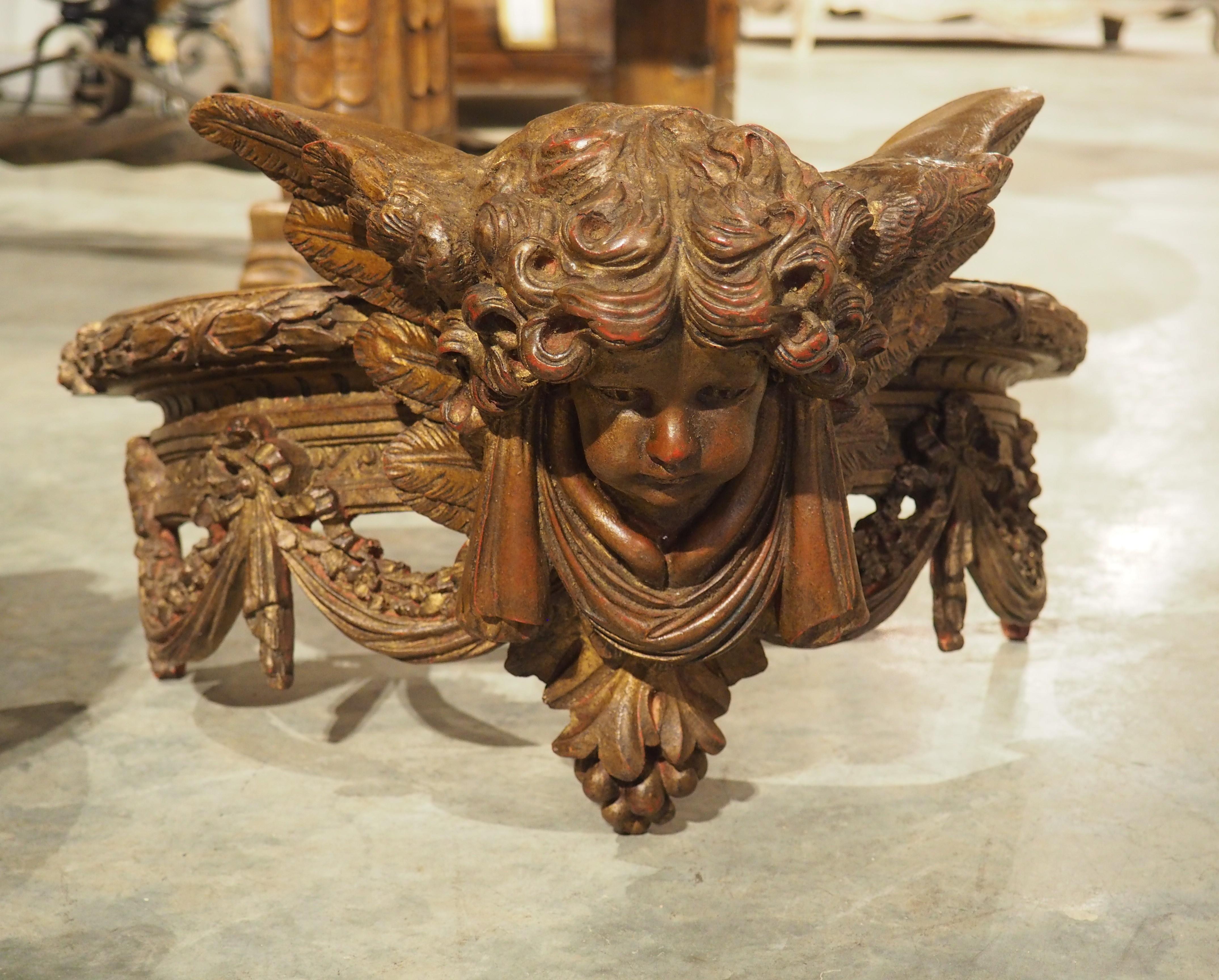 Pair of French Gilt and Polychrome Winged Cherub Ciels Du Lit, 20th Century 1
