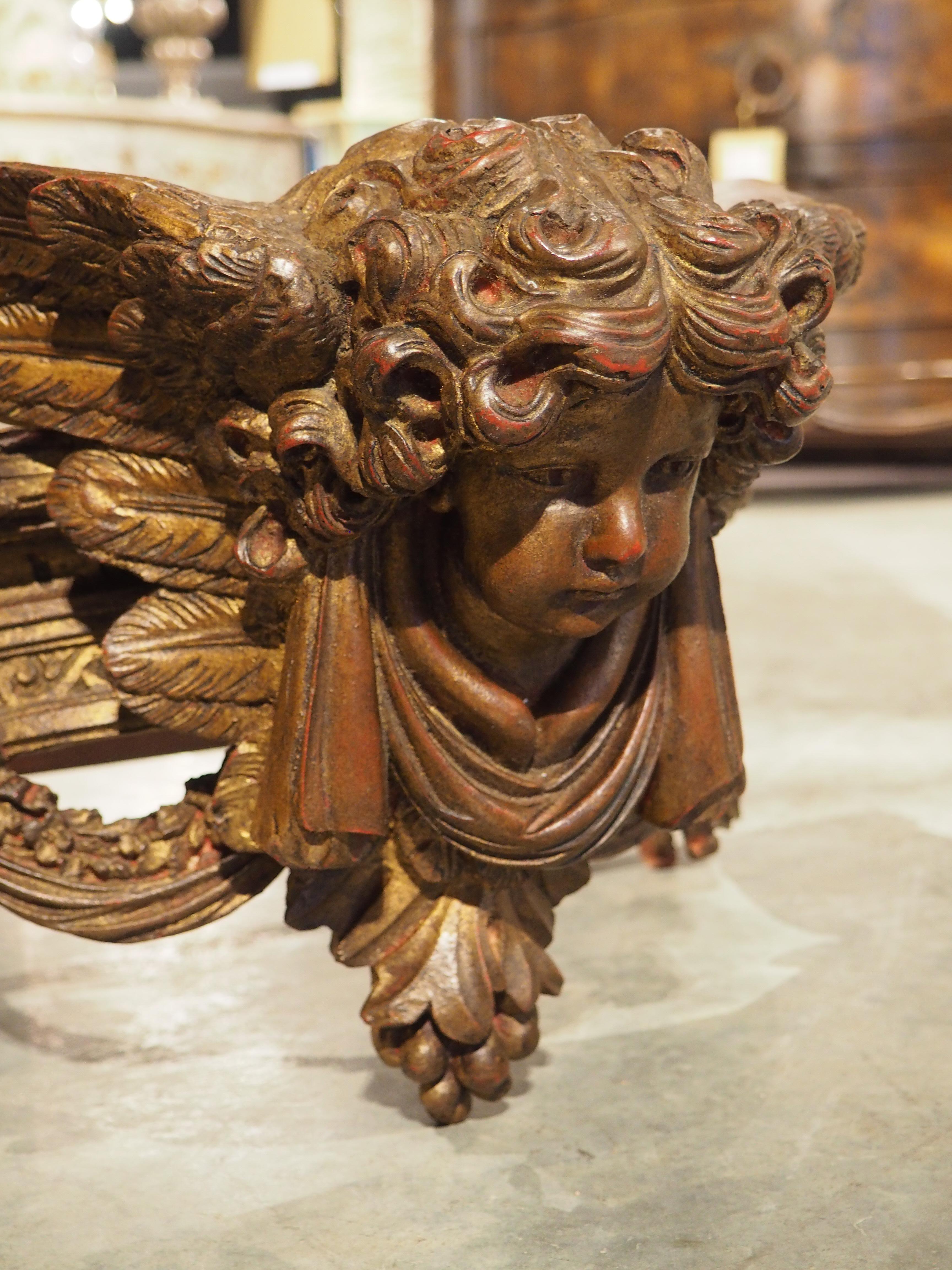 Pair of French Gilt and Polychrome Winged Cherub Ciels Du Lit, 20th Century 4