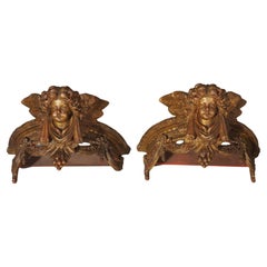 Pair of French Gilt and Polychrome Winged Cherub Ciels Du Lit, 20th Century