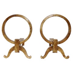 Pair of French Gilt Andirons in the Manner of Gilbert Poillerat