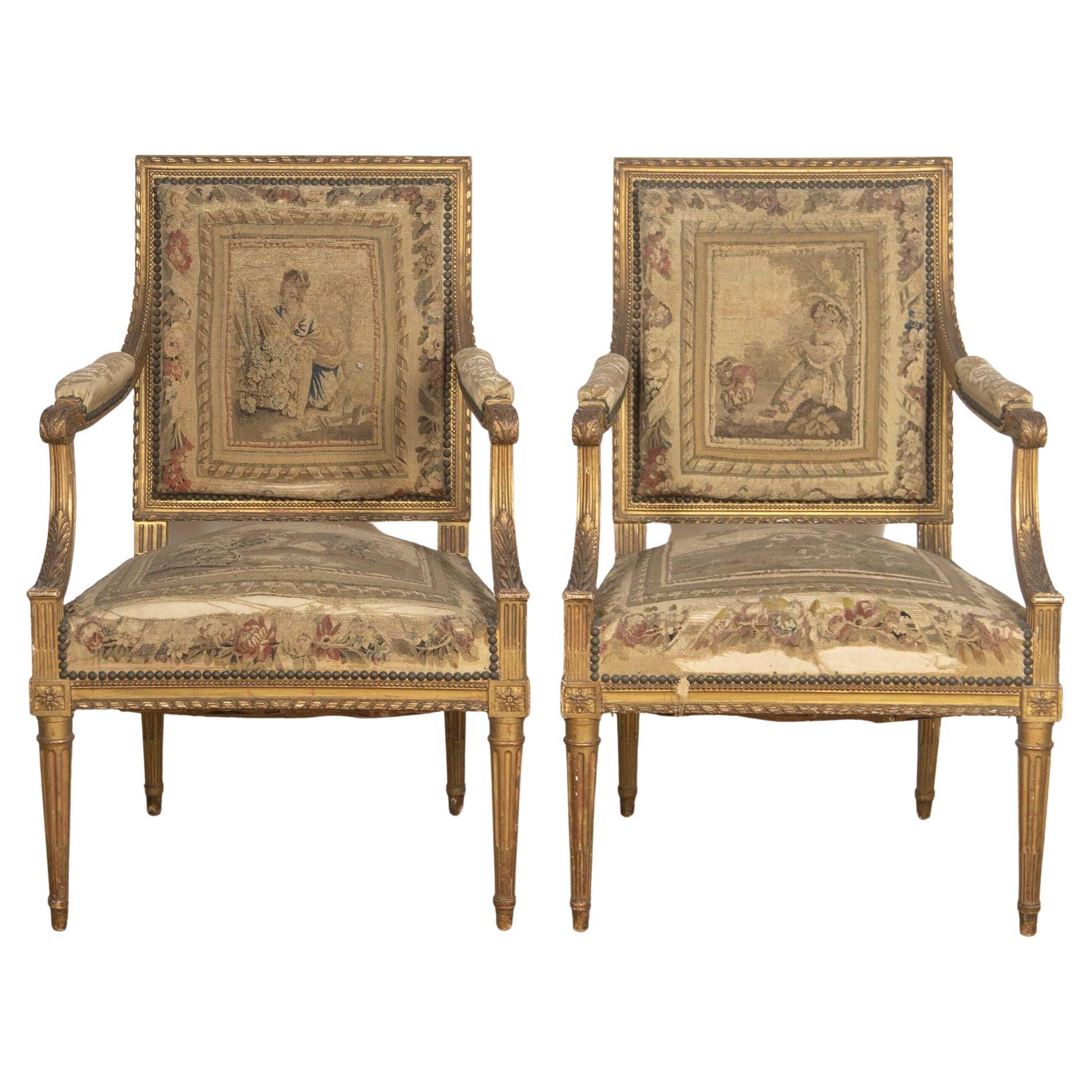 Pair of French Gilt Armchairs