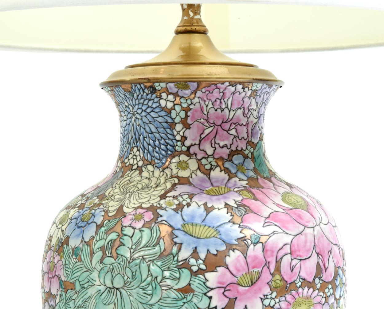 Early 20th Century Pair French Gilt Base Cloisonné Enamel Table Lamps