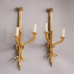 Pair of French Gilt-Brass Ribboned Wall Lights