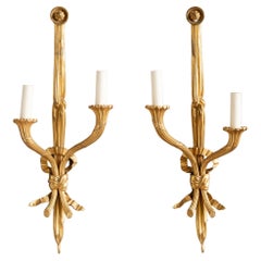 Pair of French Gilt-Brass Ribboned Wall Lights