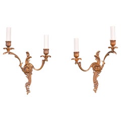Antique Pair Of French Gilt Brass Rococo Wall Lights