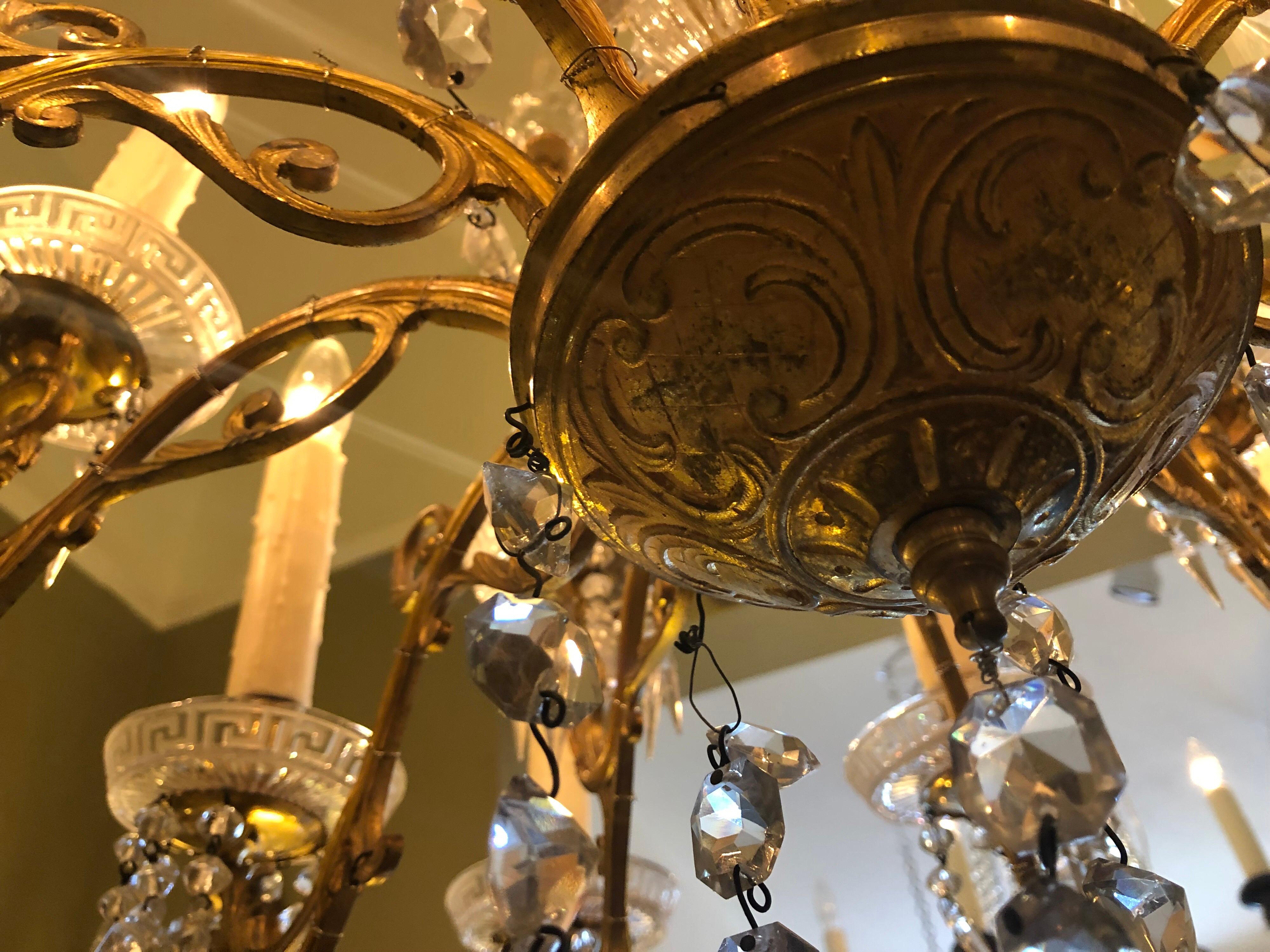 18th Century Pair of French Gilt Bronze and Baccarat Crystal Chandeliers