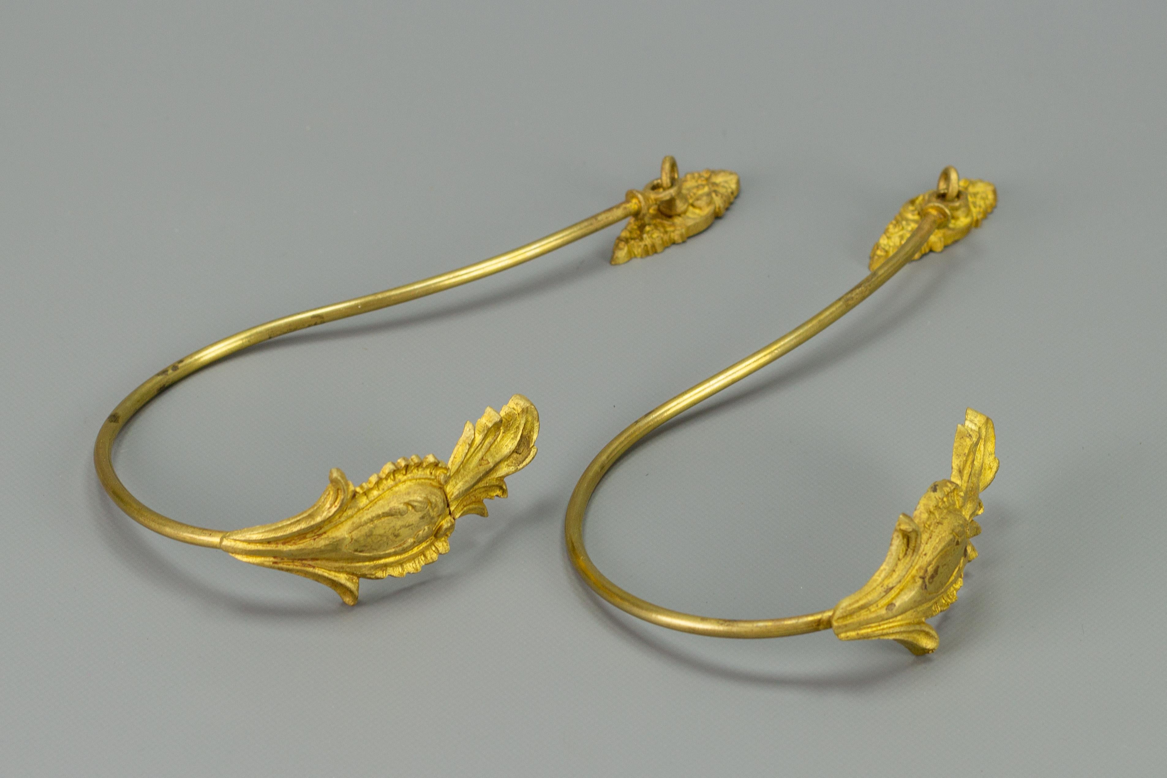 Louis XVI Pair of French Gilt Bronze and Brass Curtain Tiebacks or Curtain Holders