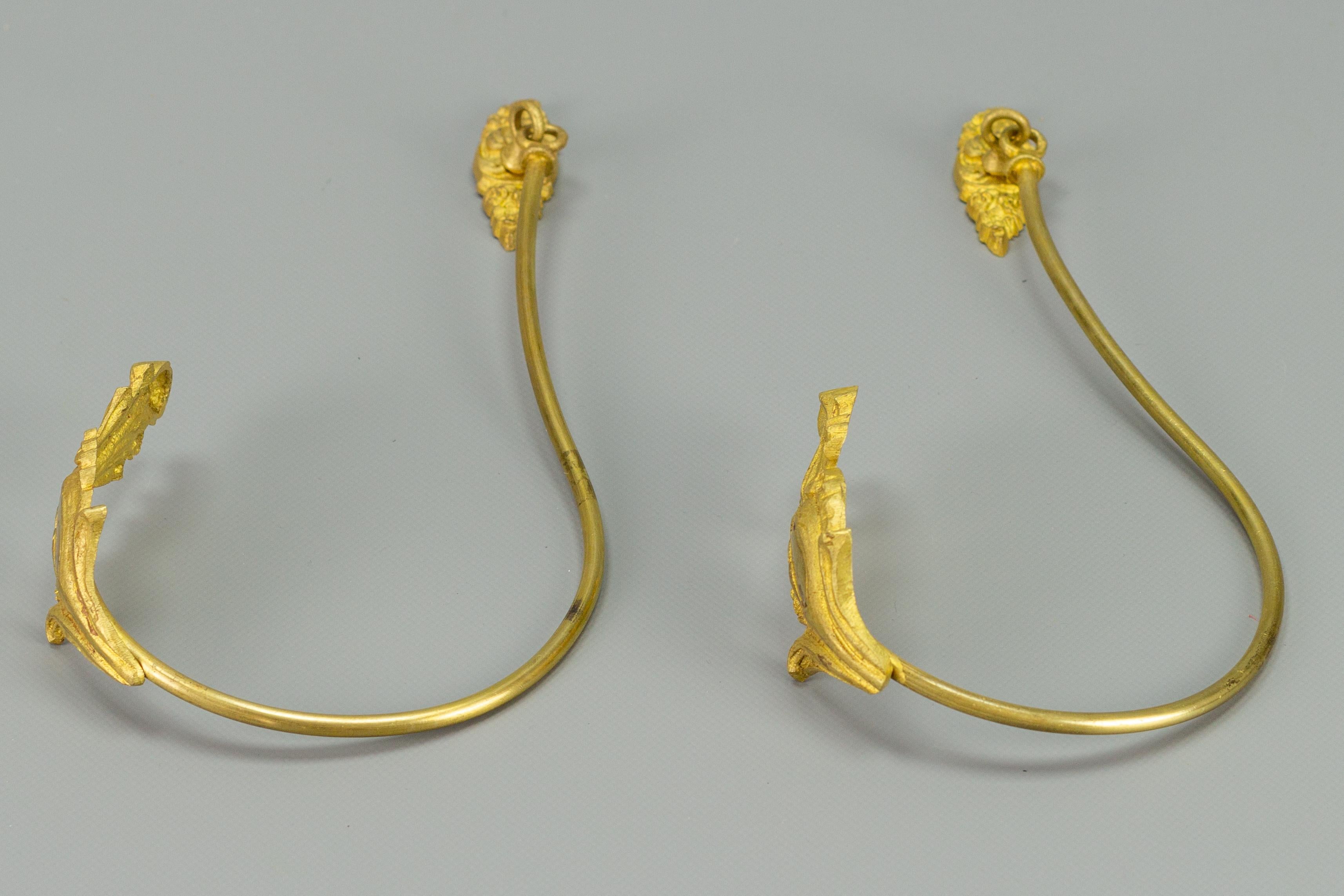 Early 20th Century Pair of French Gilt Bronze and Brass Curtain Tiebacks or Curtain Holders
