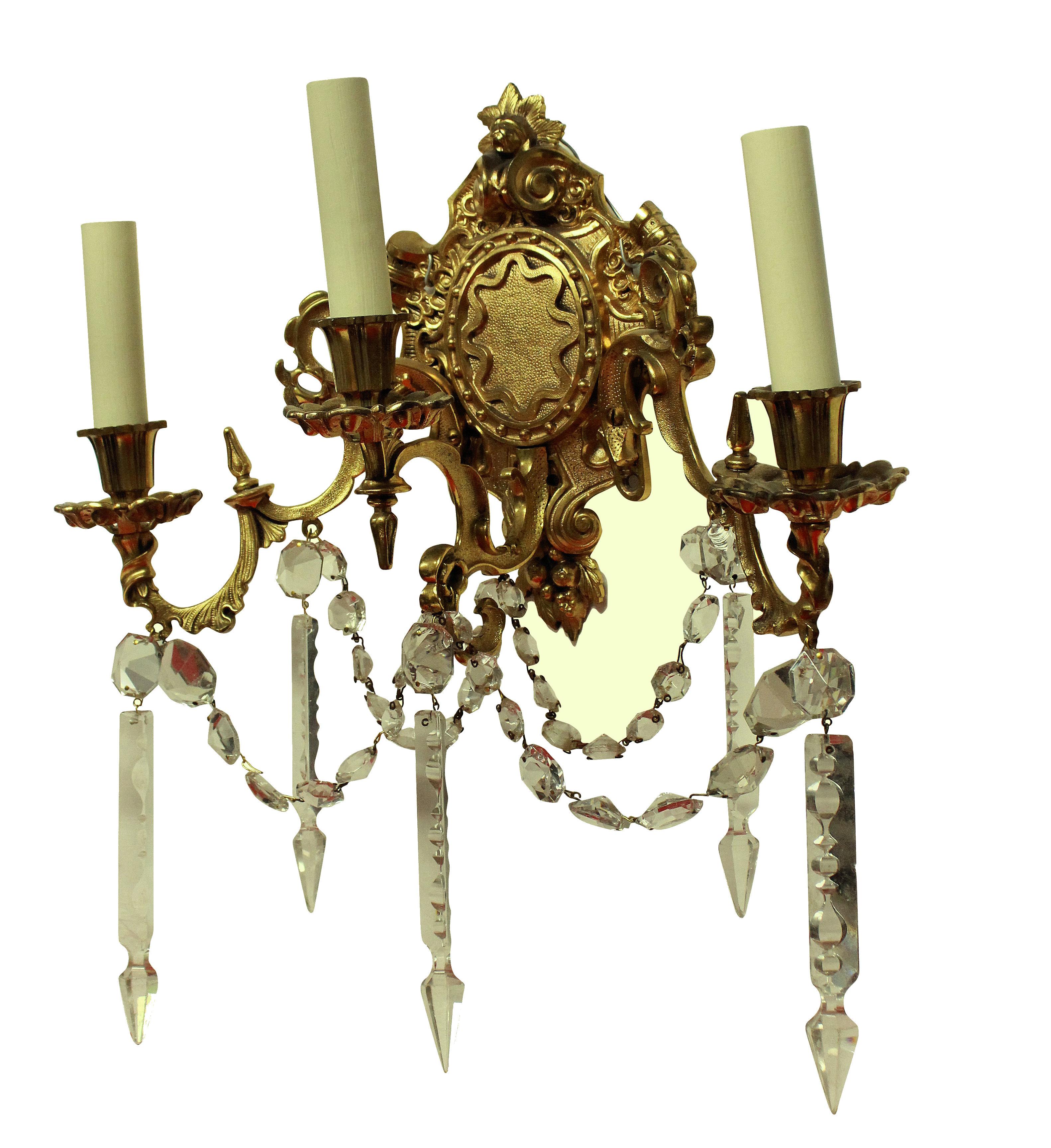 Napoleon III Pair of French Gilt Bronze and Cut-Glass Wall Lights