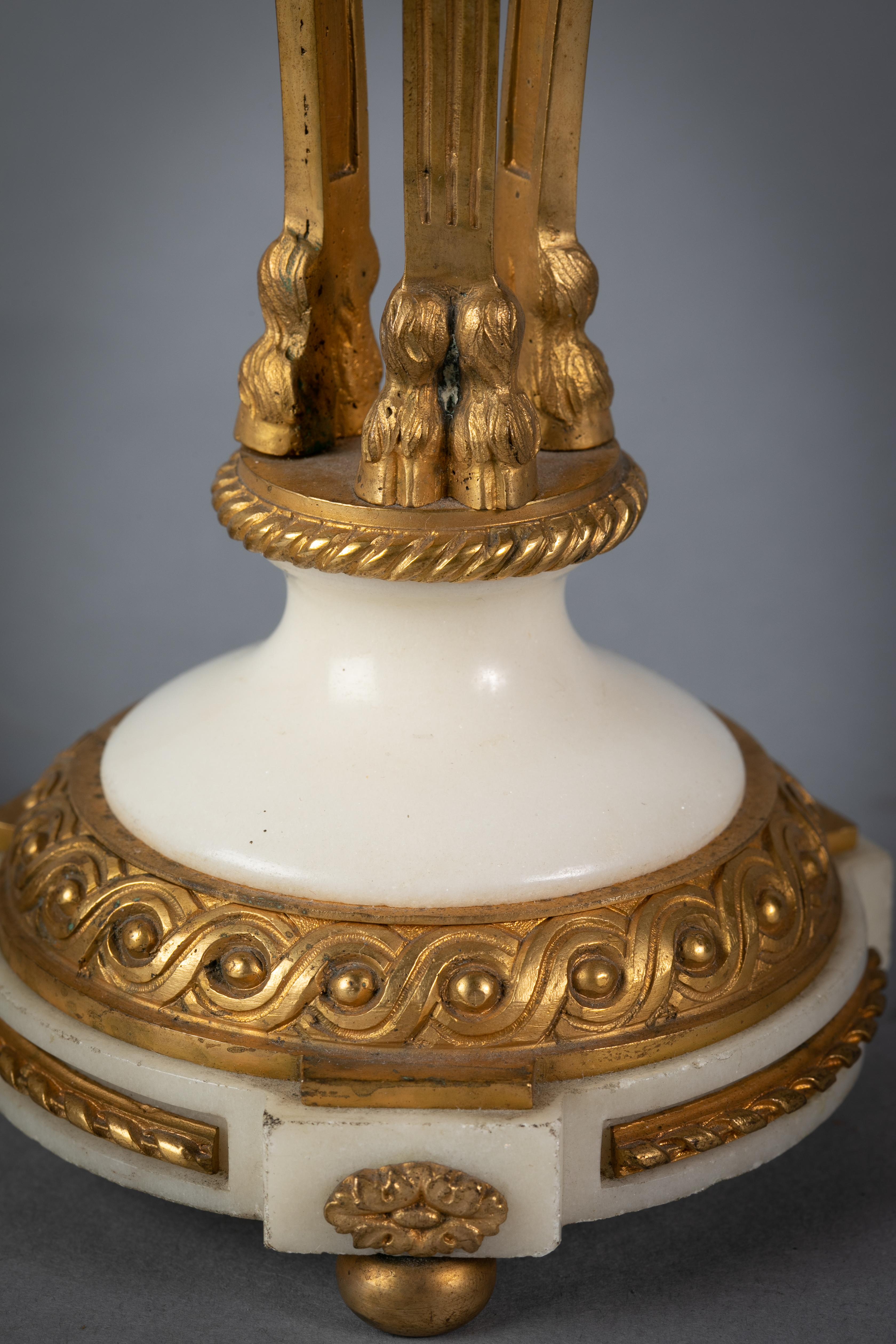 Late 19th Century Pair of French Gilt Bronze and Marble Covered Urns, circa 1875 For Sale