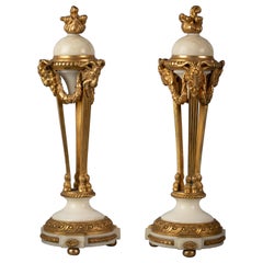Antique Pair of French Gilt Bronze and Marble Covered Urns, circa 1875