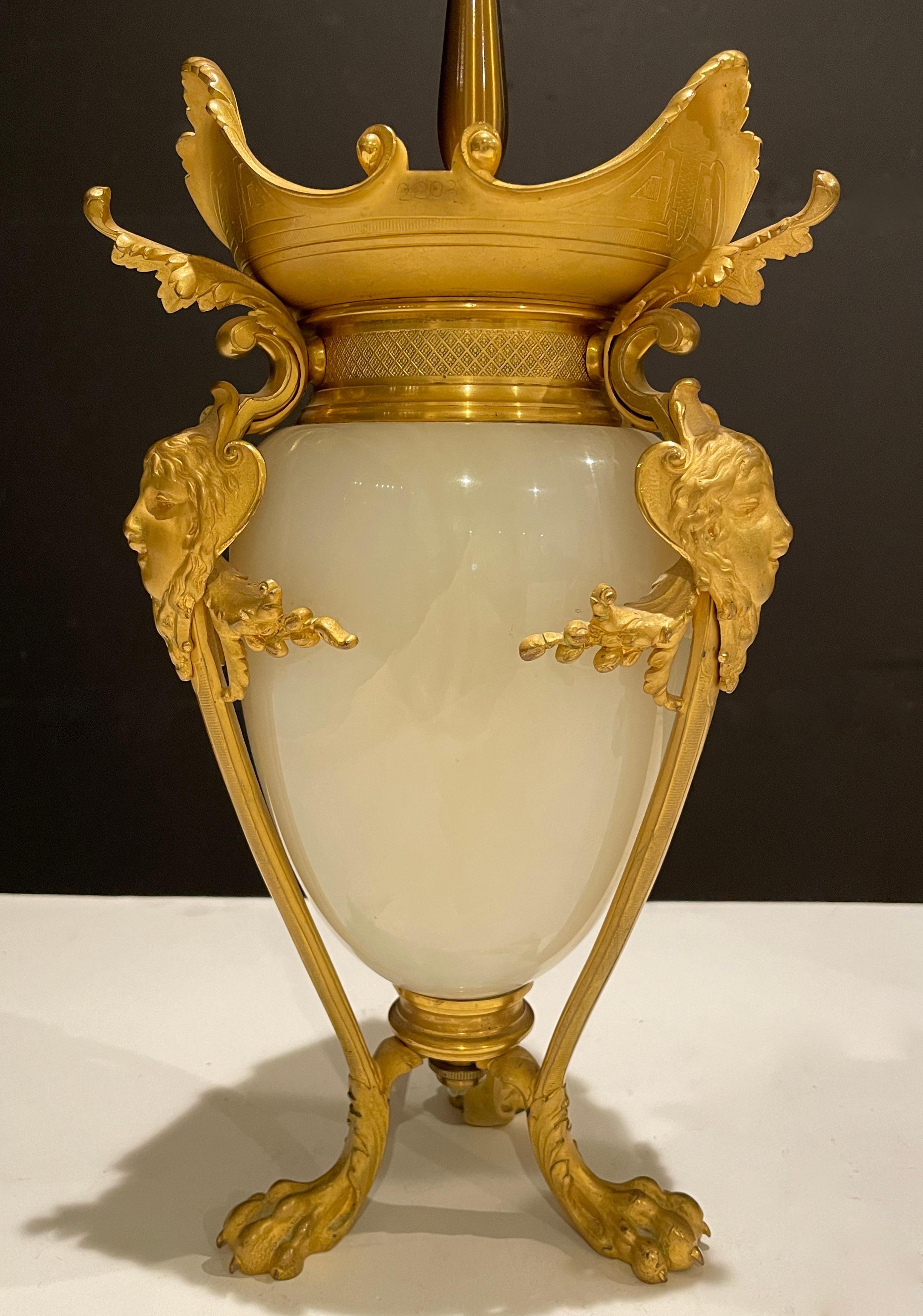 Pair of French Gilt Bronze and Onyx Urns as Lamps In Good Condition In Norwood, NJ