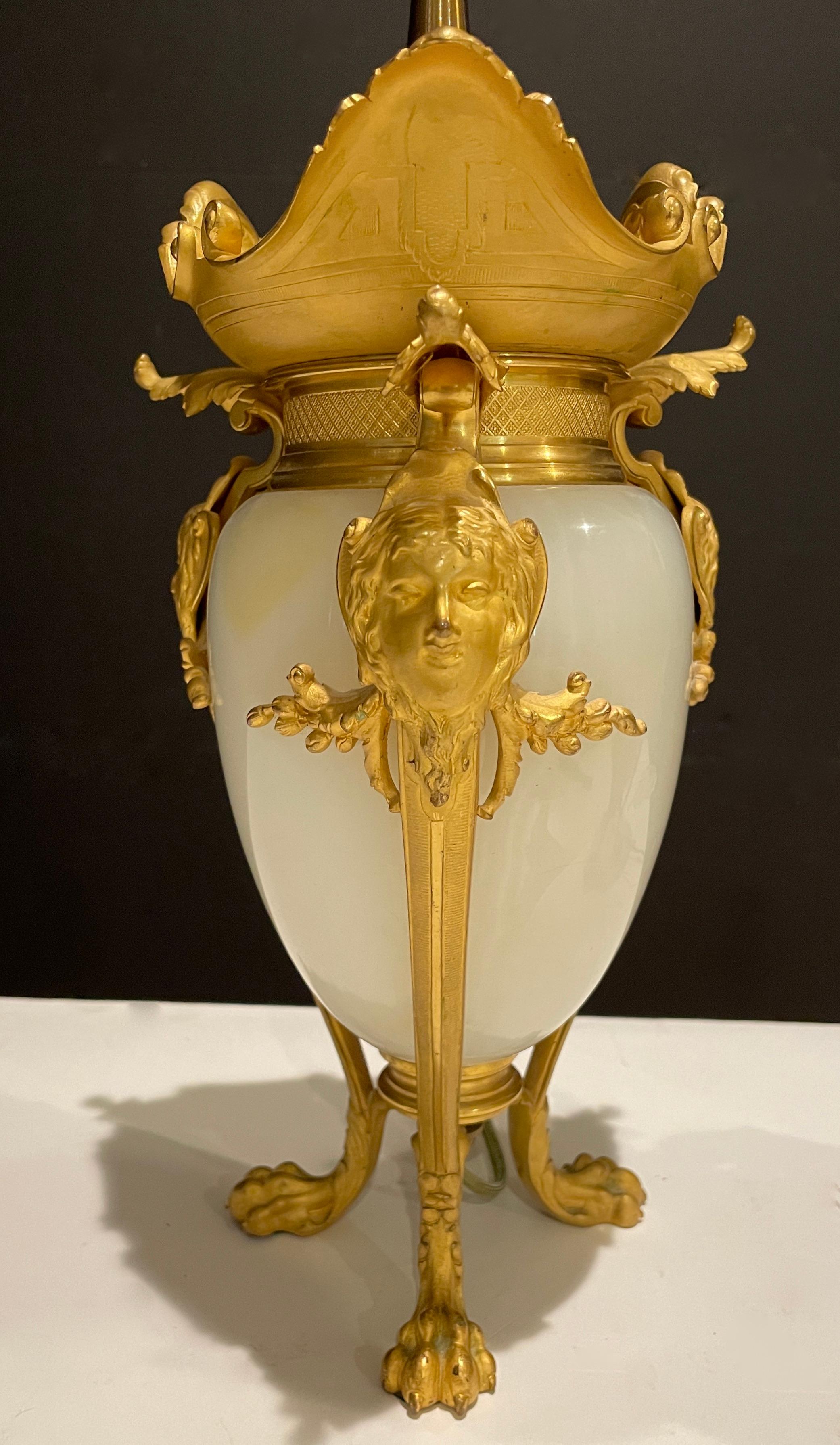 19th Century Pair of French Gilt Bronze and Onyx Urns as Lamps