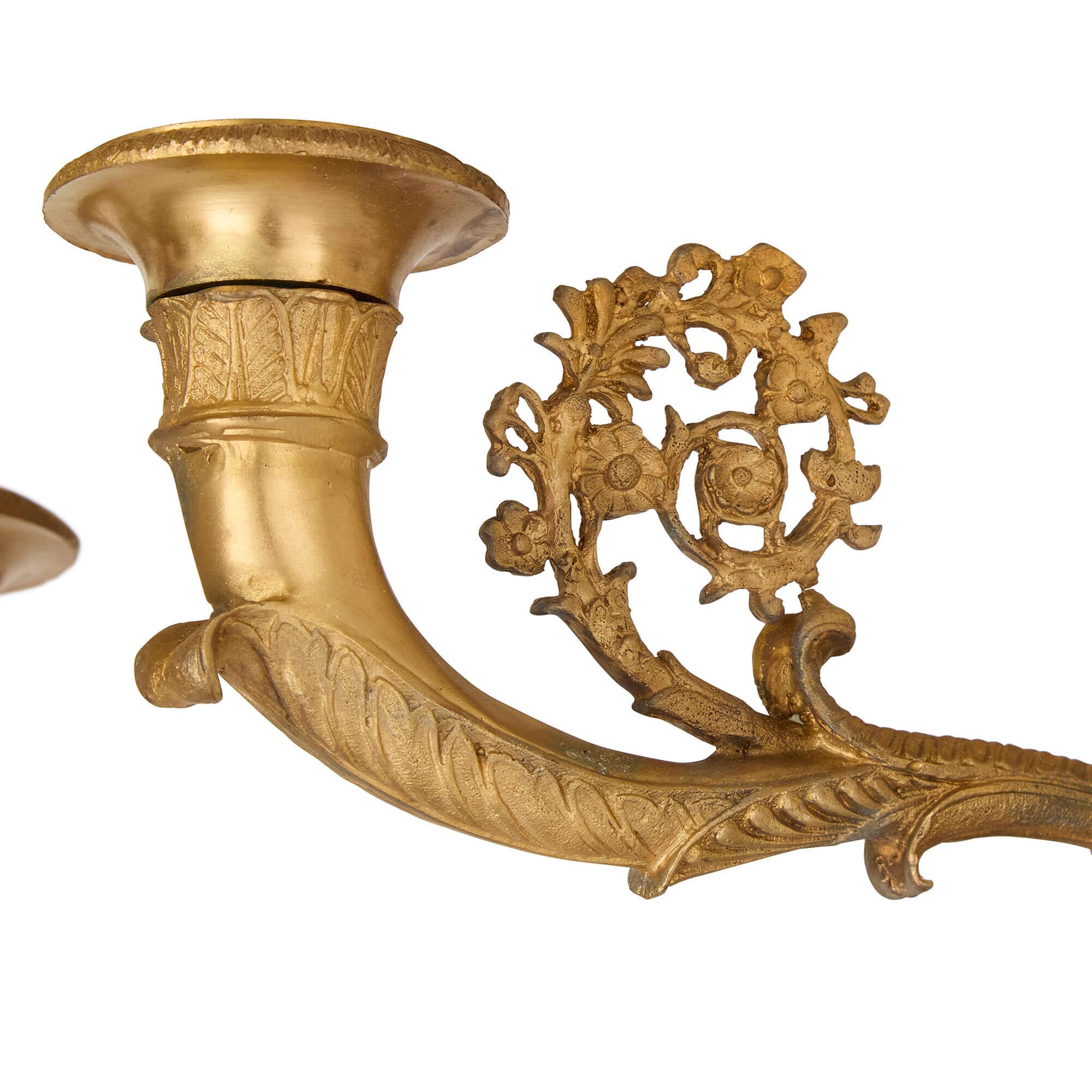 Empire Pair of French Gilt Bronze and Patinated Bronze Candelabra For Sale