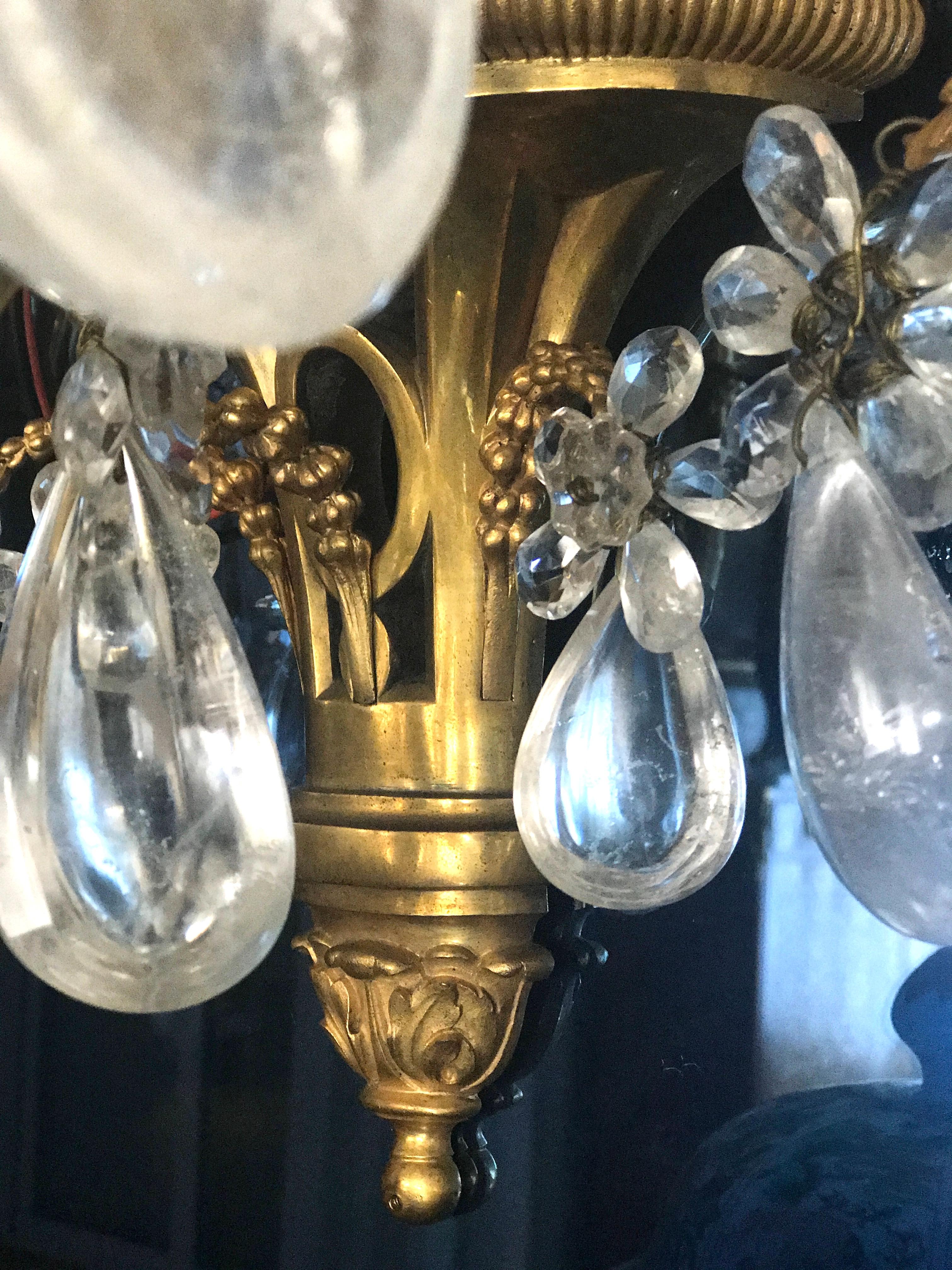 Pair of French Gilt Bronze and Rock Crystal Wall Lights or Sconces Neoclassical For Sale 6