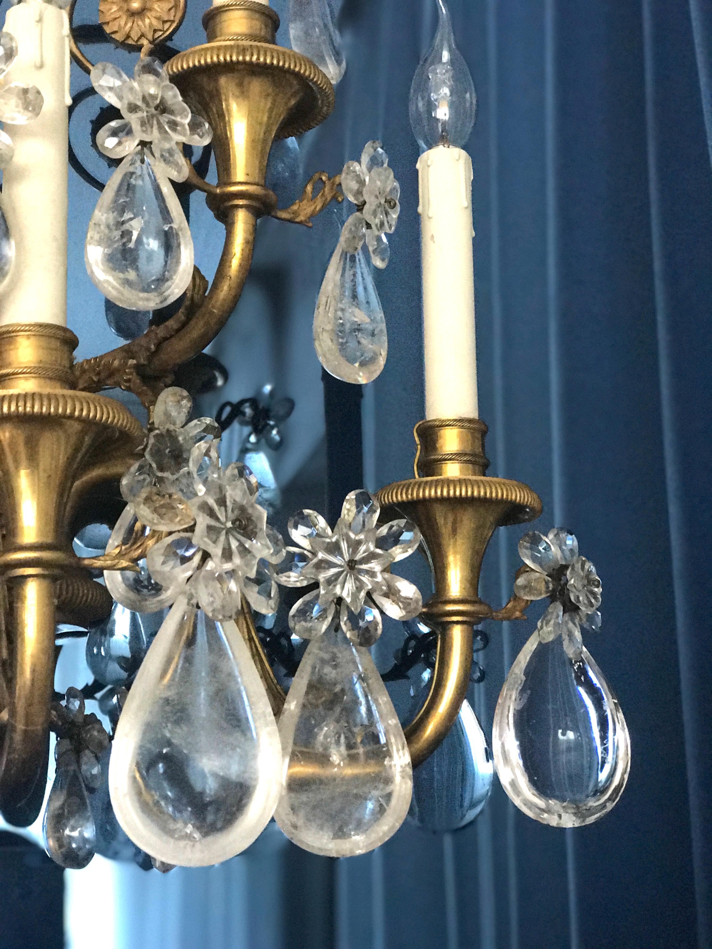 Pair of French Gilt Bronze and Rock Crystal Wall Lights or Sconces Neoclassical For Sale 7
