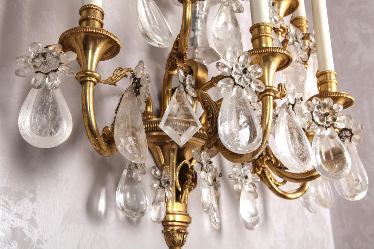 Pair of French Gilt Bronze and Rock Crystal Wall Lights or Sconces Neoclassical For Sale 14