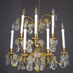 Pair of French Gilt Bronze and Rock Crystal Wall Lights or Sconces Neoclassical