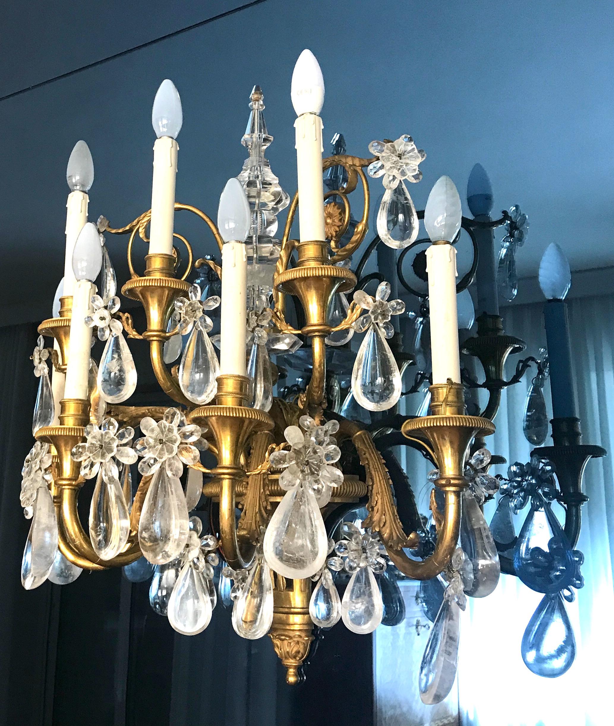 Pair of French Gilt Bronze and Rock Crystal Wall Lights or Sconces Neoclassical For Sale 1
