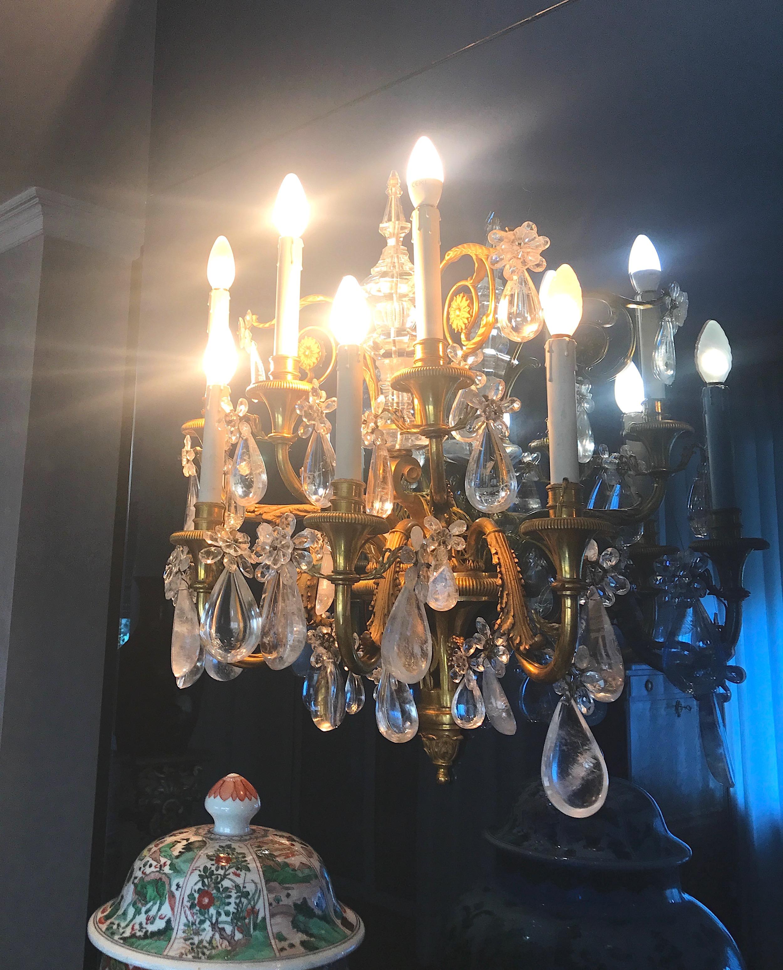 Pair of French Gilt Bronze and Rock Crystal Wall Lights or Sconces Neoclassical For Sale 3