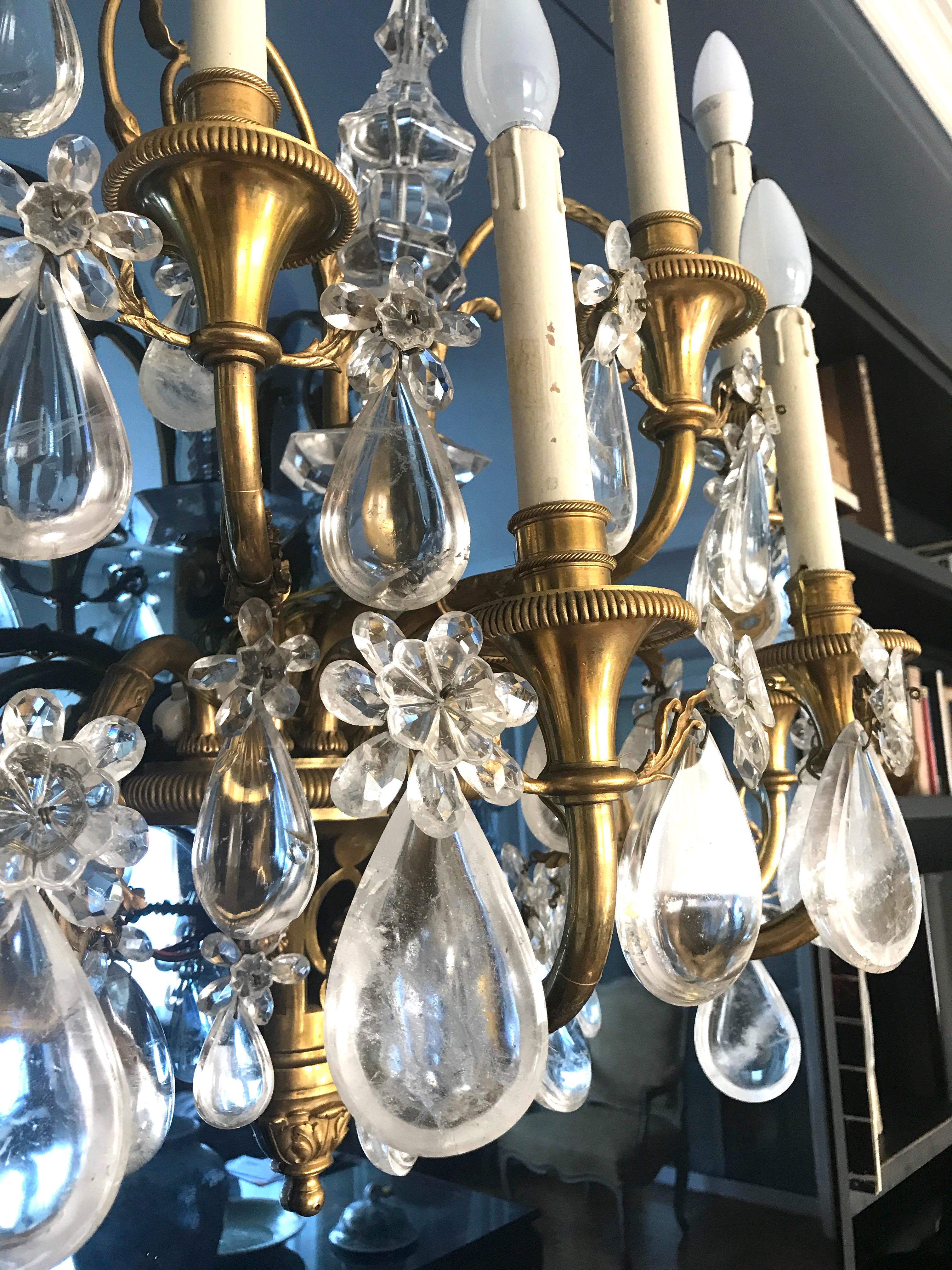 Pair of French Gilt Bronze and Rock Crystal Wall Lights or Sconces Neoclassical For Sale 5