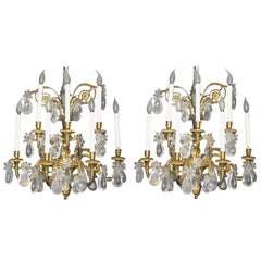 Pair of French Gilt Bronze and Rock Crystal Wall Lights or Sconces Neoclassical