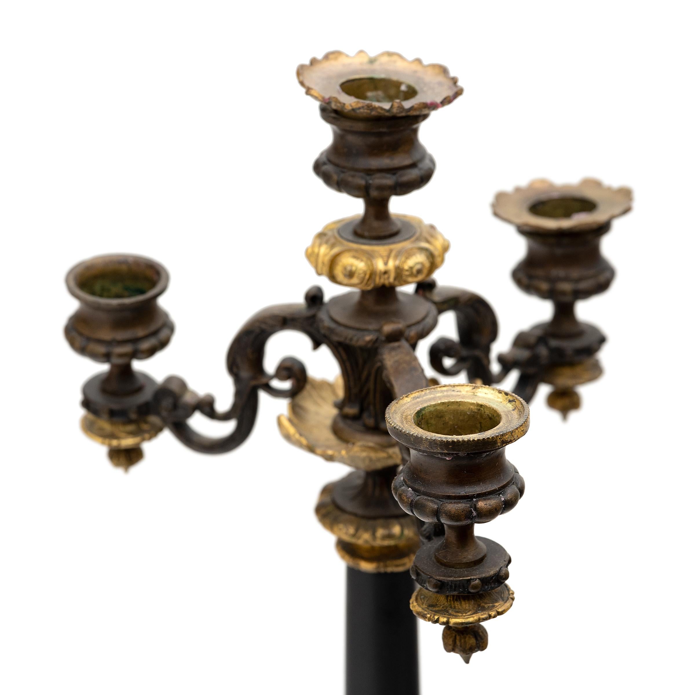 Pair of French Gilt Bronze and Slate Candelabras, c. 1850 In Good Condition For Sale In Chicago, IL