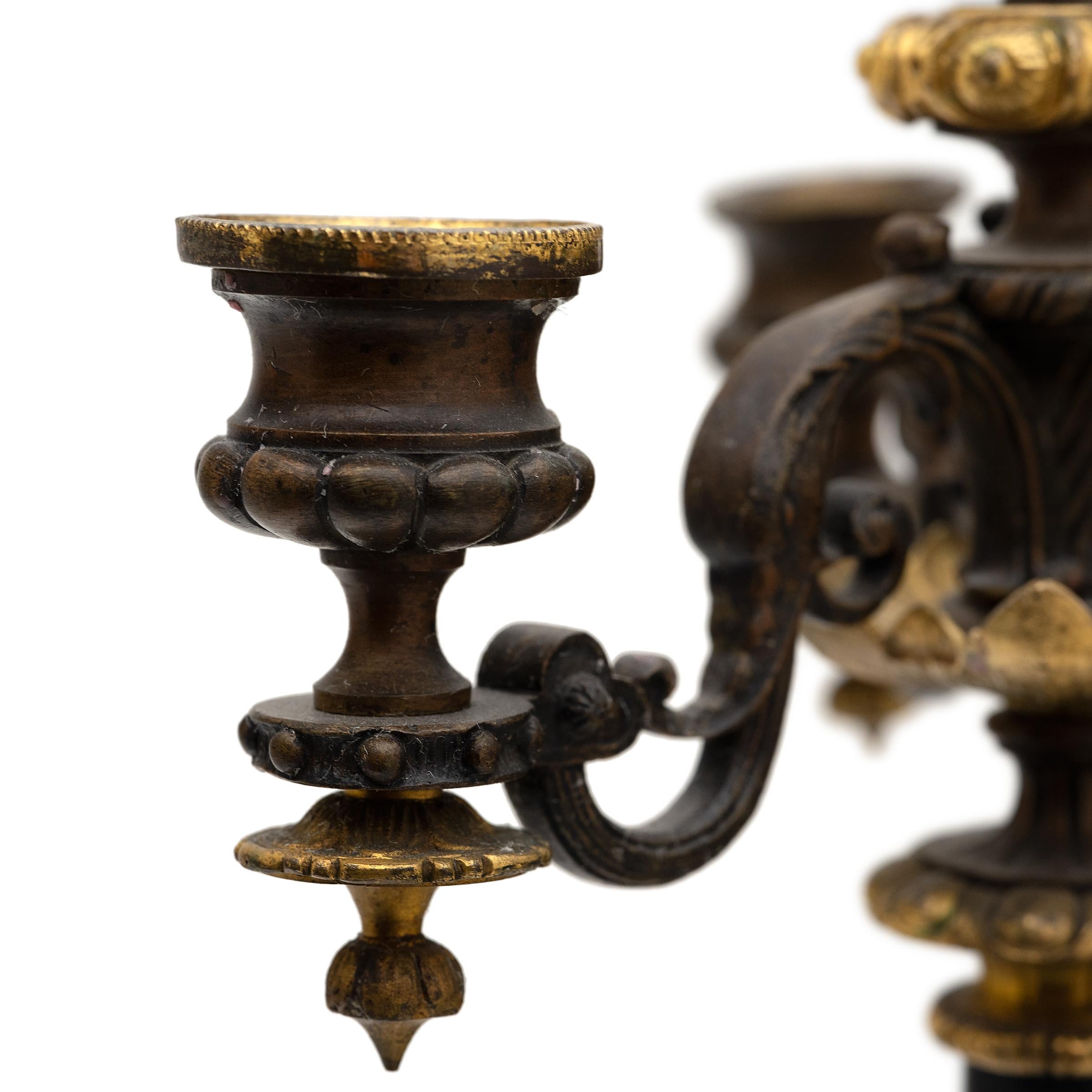 Pair of French Gilt Bronze and Slate Candelabras, c. 1850 In Good Condition For Sale In Chicago, IL