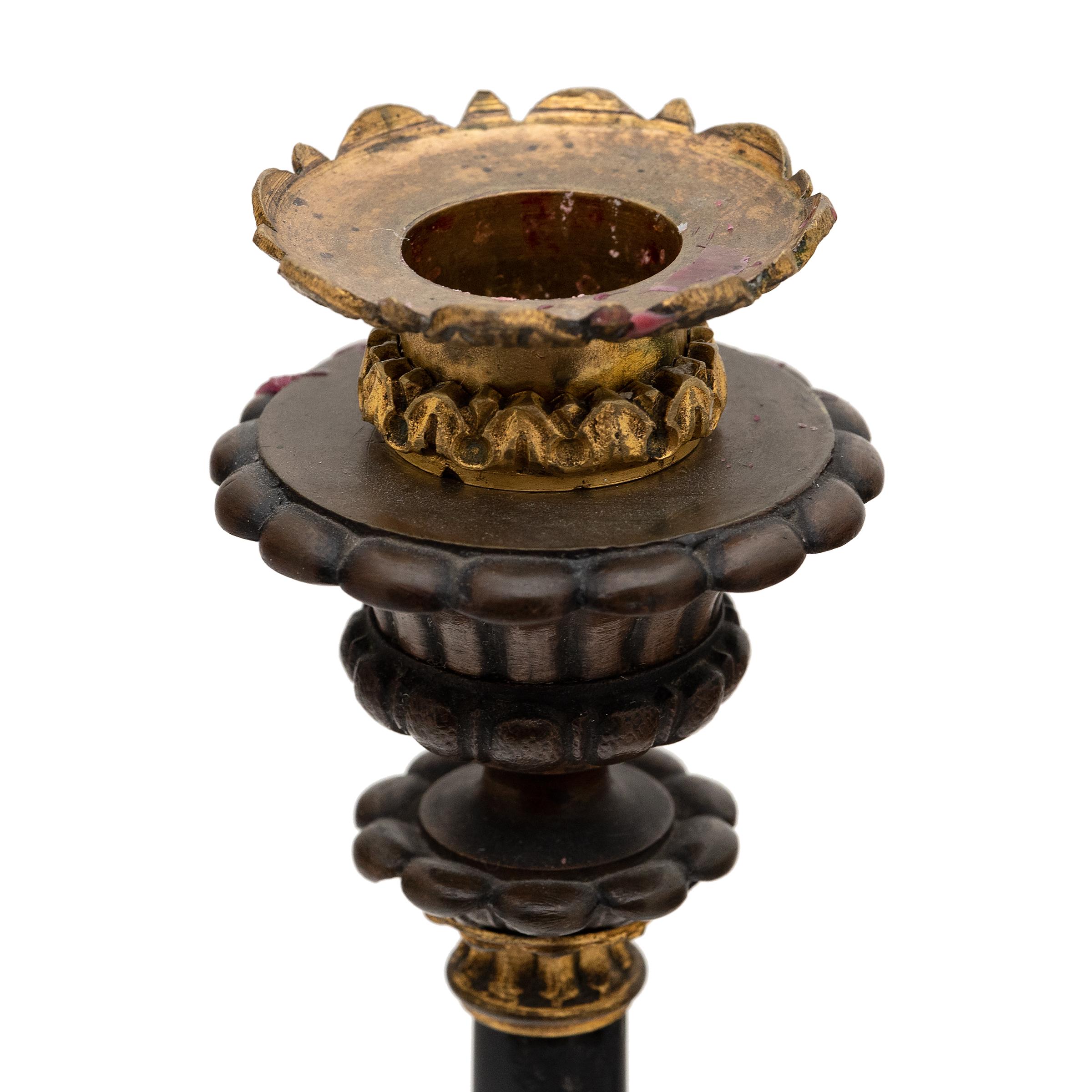 Empire Pair of French Gilt Bronze and Slate Candlesticks, c. 1850 For Sale