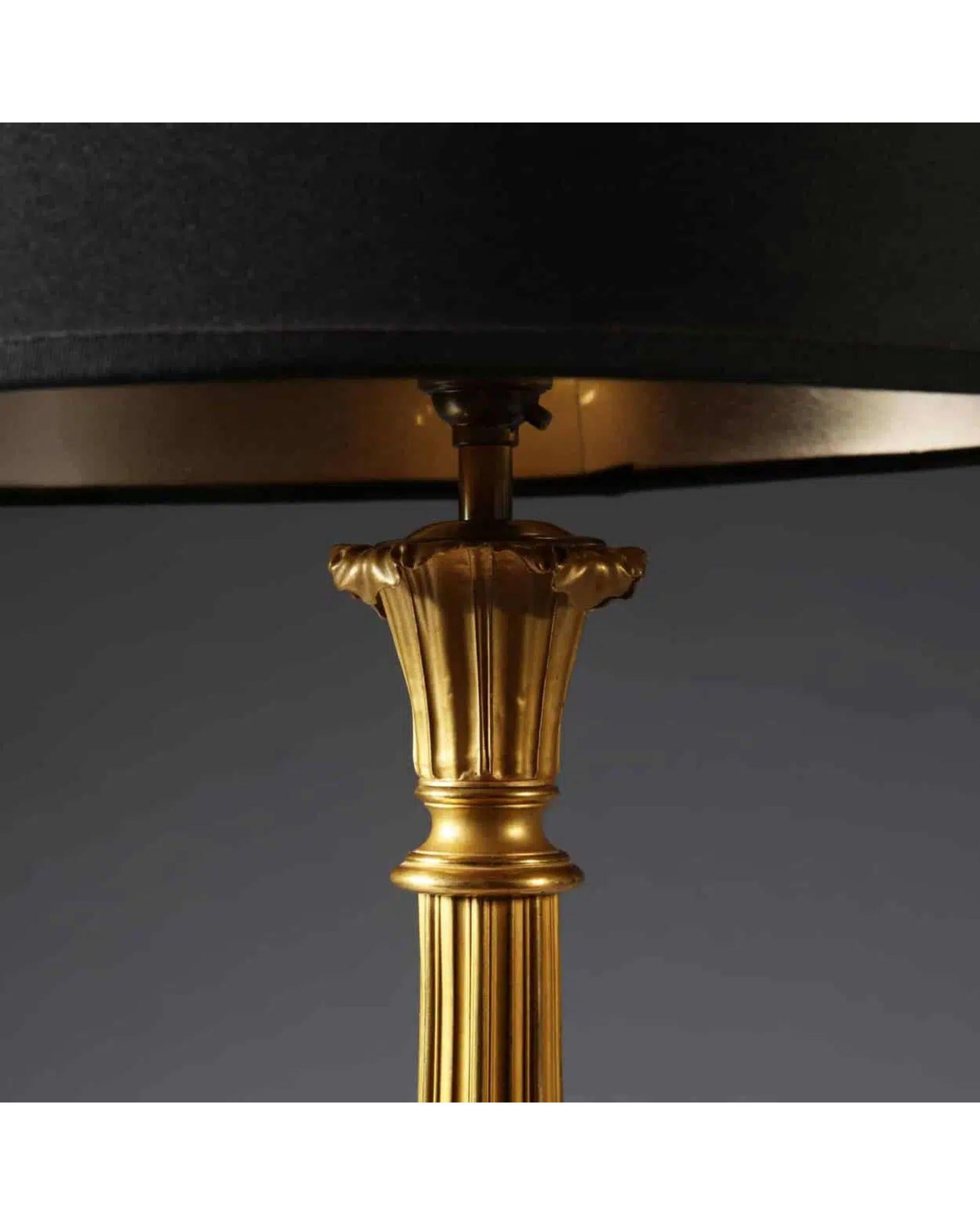 Art Deco Pair of French Gilt Bronze and Tole Antique Gold Column Table Lamps For Sale