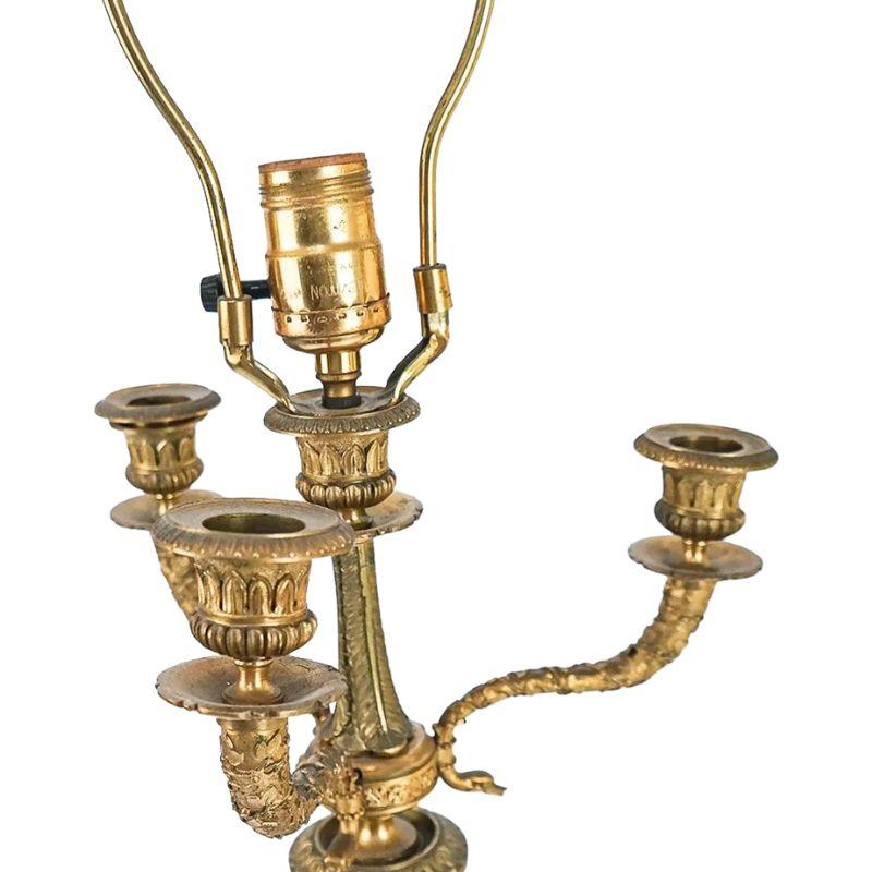 Pair of French Gilt Bronze Candelabra Lamps Circa 19th Century In Good Condition For Sale In Locust Valley, NY