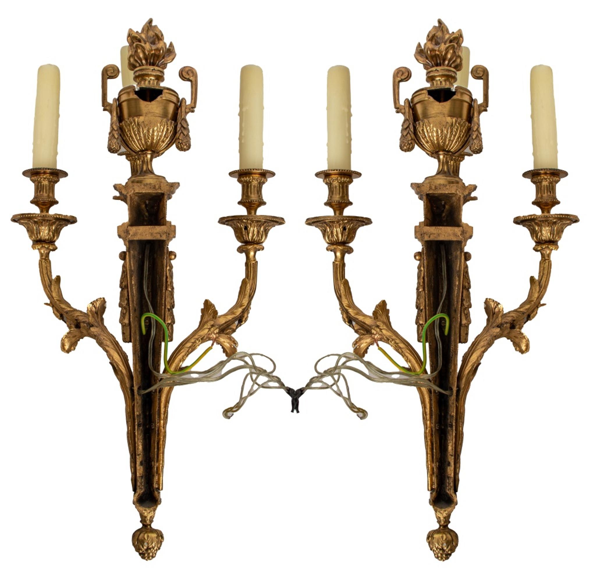 Pair of French Gilt Bronze Candelabra Sconces 4