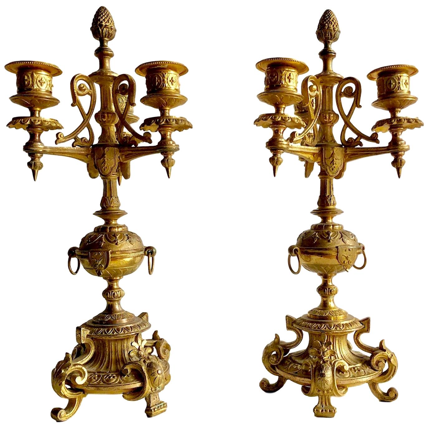 Pair of French Gilt Bronze Candelabra For Sale