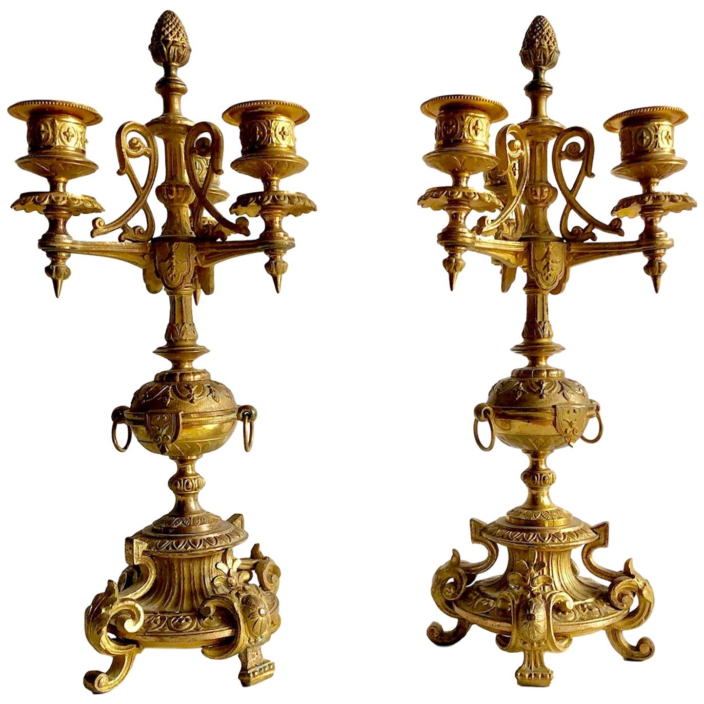 Pair of French Gilt Bronze Candelabra